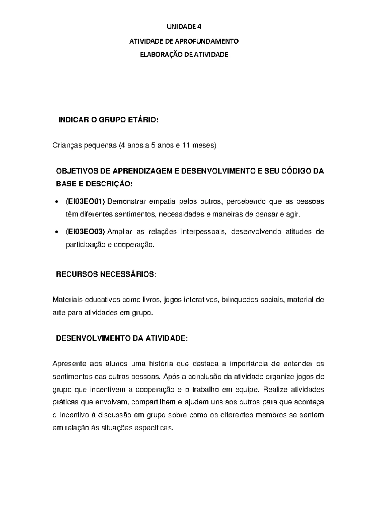 Prática de Ensino em Educação Infantil - Modelo Atividade III - Plano ...