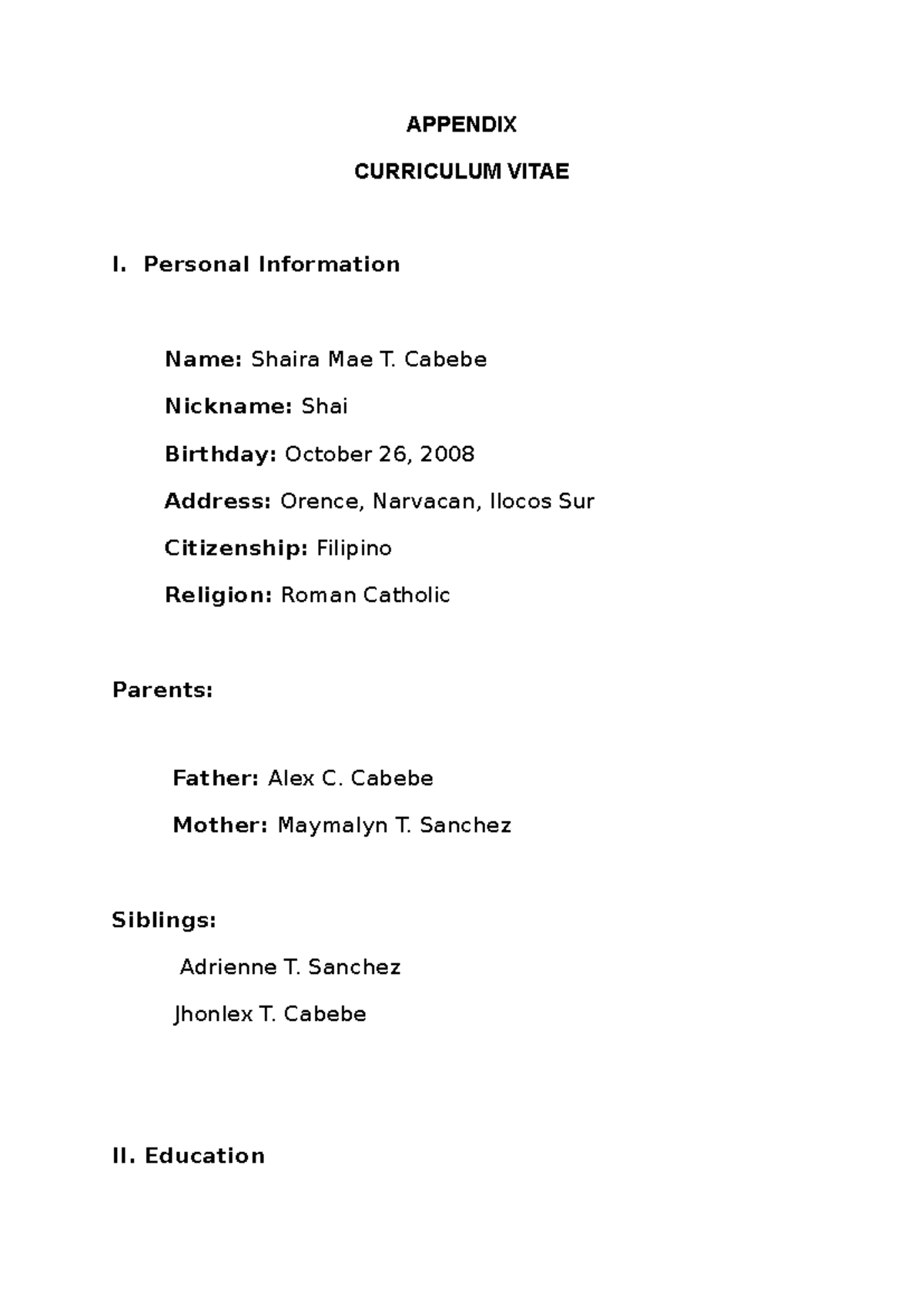 Appendix - shesh - practical research - APPENDIX CURRICULUM VITAE I ...