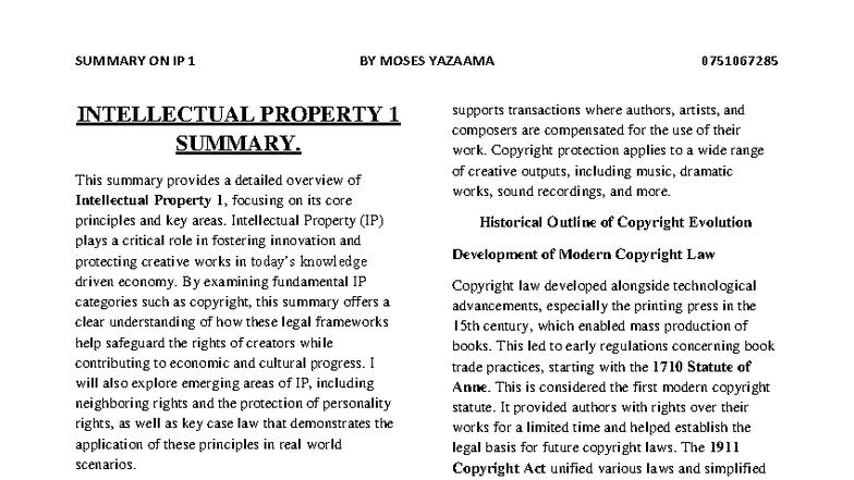 1-Intellectual property summary - INTELLECTUAL PROPERTY 1 SUMMARY. This ...