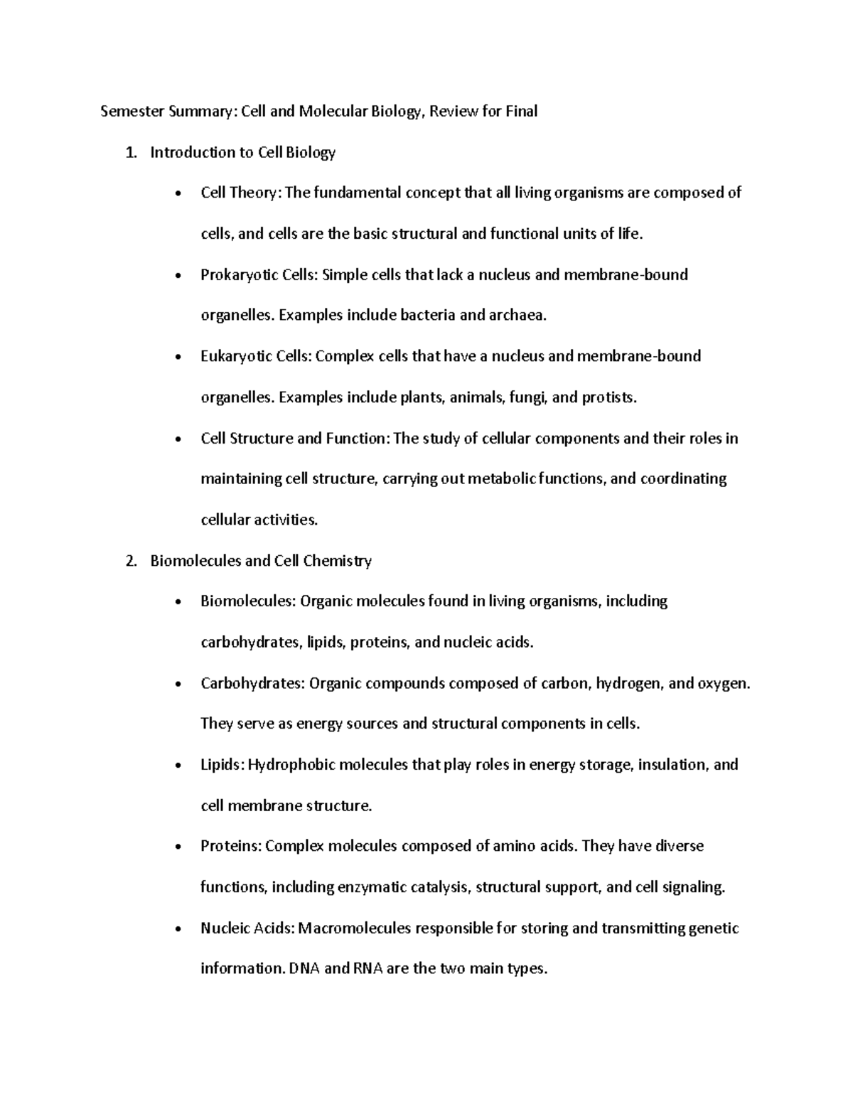 Cell and Molec Biology (BIO101) Final Exam Review & Lecture Notes - Studocu