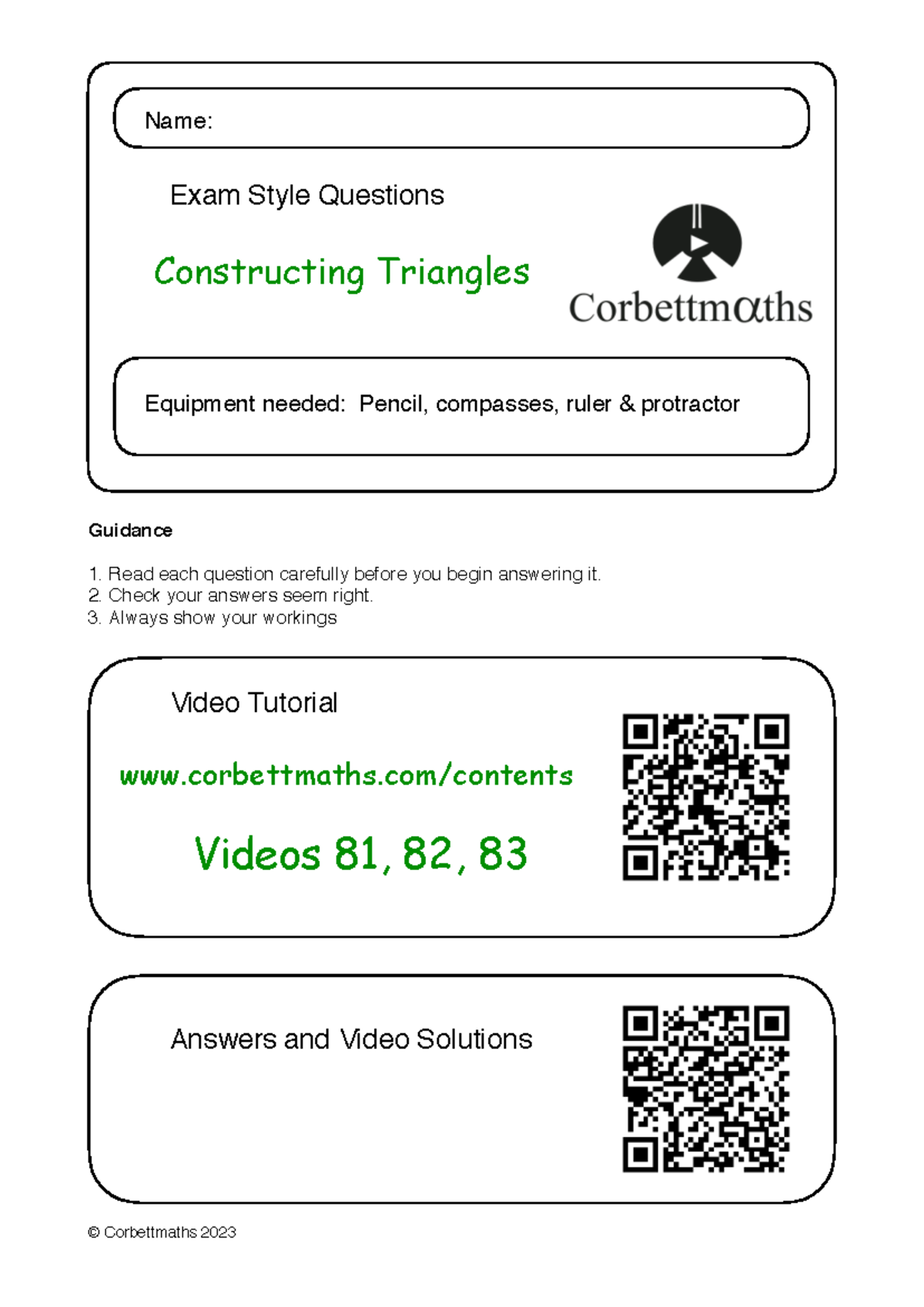 Constructing Triangles: Exam Style Questions & Guidance - Studocu