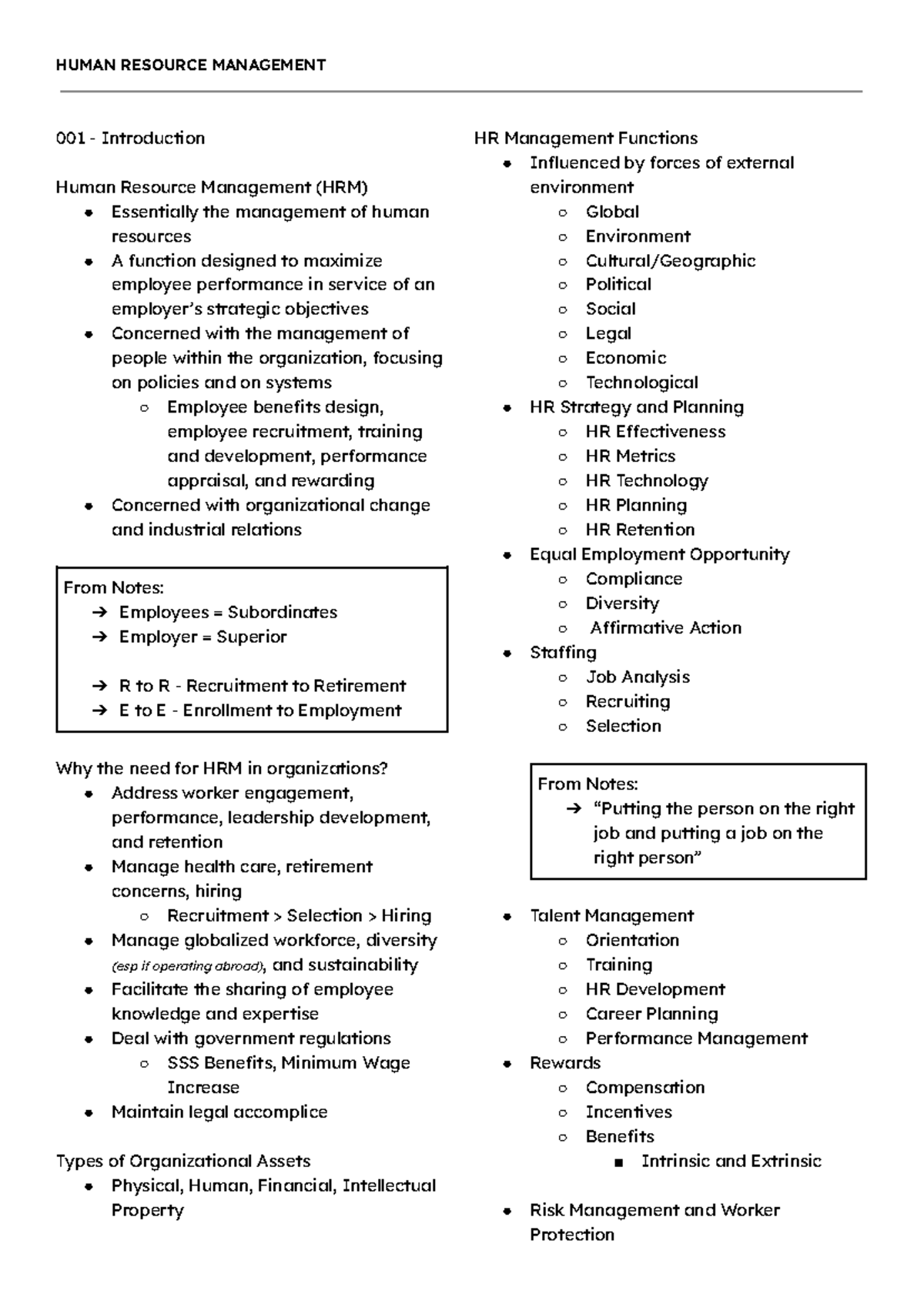 HRM 001: Comprehensive Guide to Human Resource Management - Studocu