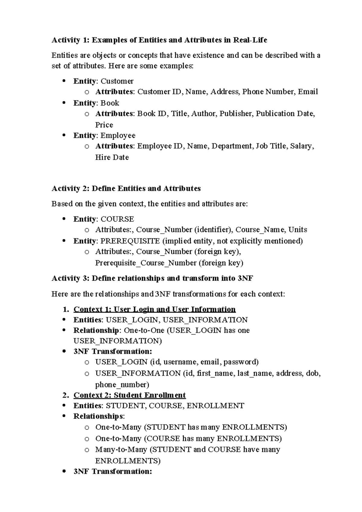 Tutorial 5-SAD - Activity 1: Examples of Entities and Attributes in ...