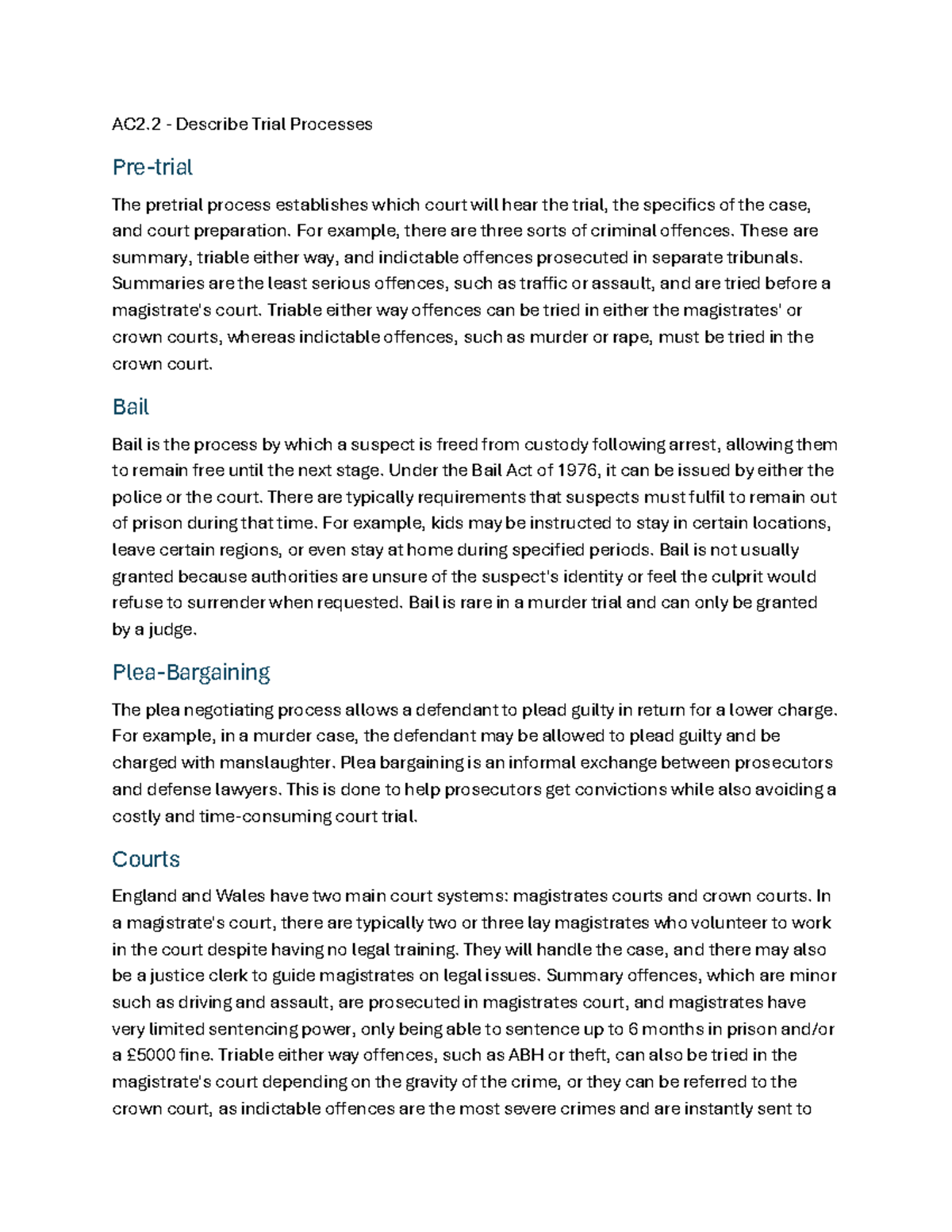 Criminology Unit 3 AC2.1: Understanding Trial Processes and Appeals ...