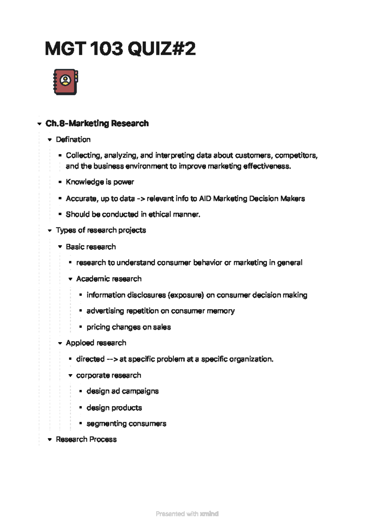 MGT 103 QUIZ #2 Notes: Marketing Research & Strategies Overview - Studocu