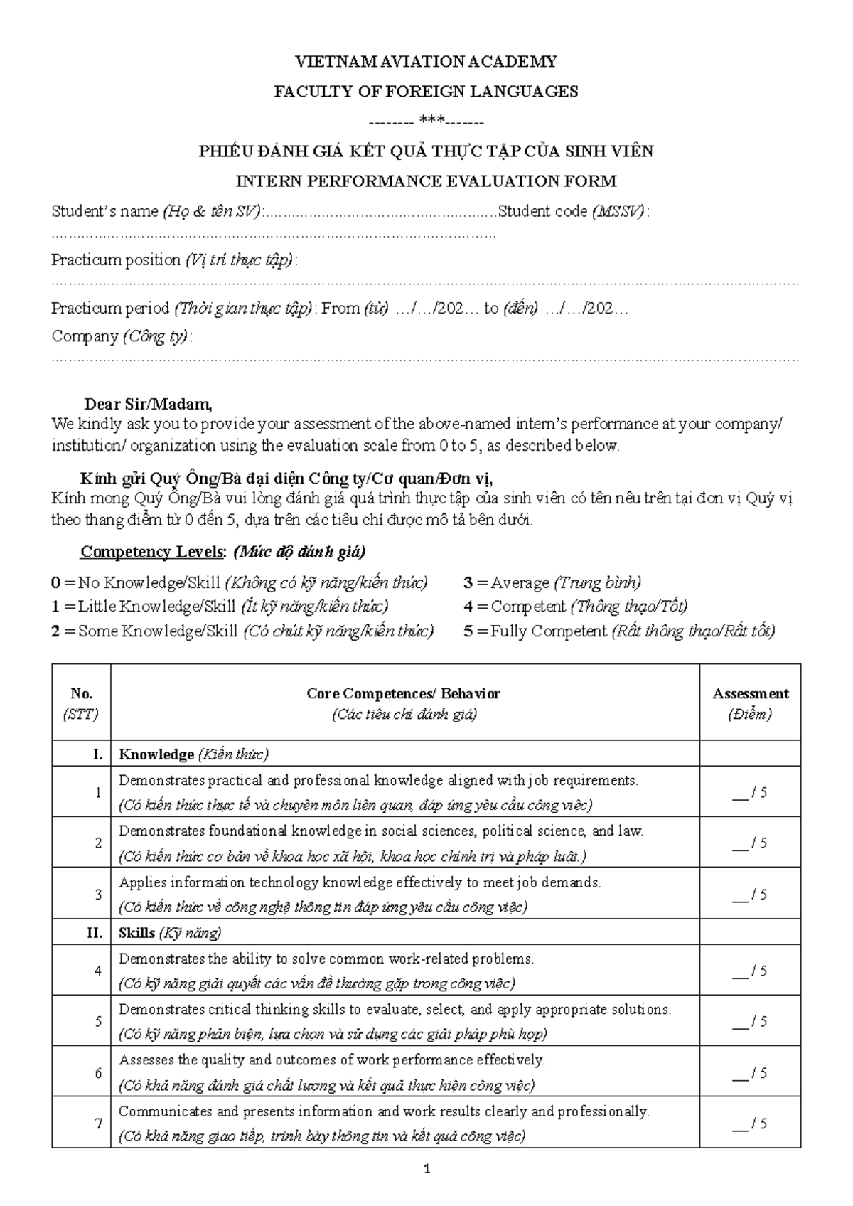 ĐÁNH GIÁ KẾT QUẢ THỰC TẬP SINH VIÊN - FORM 5B 2025 - Studocu