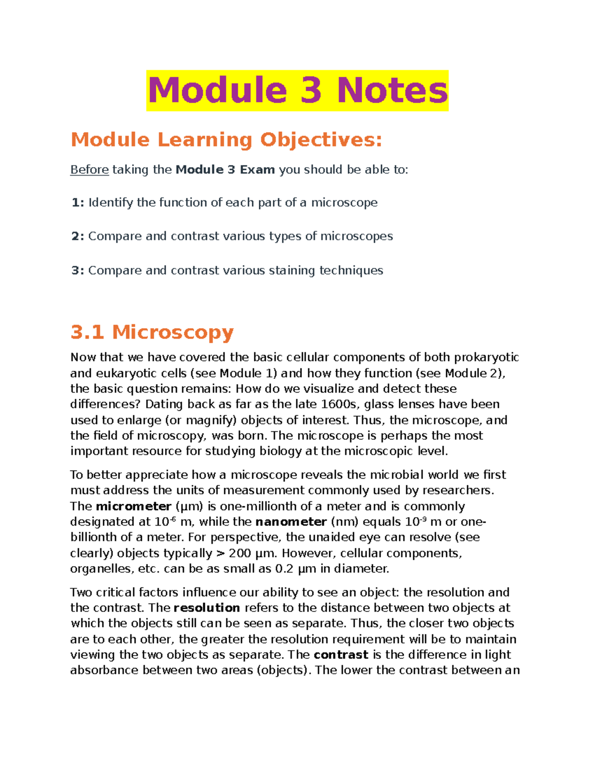 Module 3: Microscopy Techniques and Staining Methods for Exam Prep ...