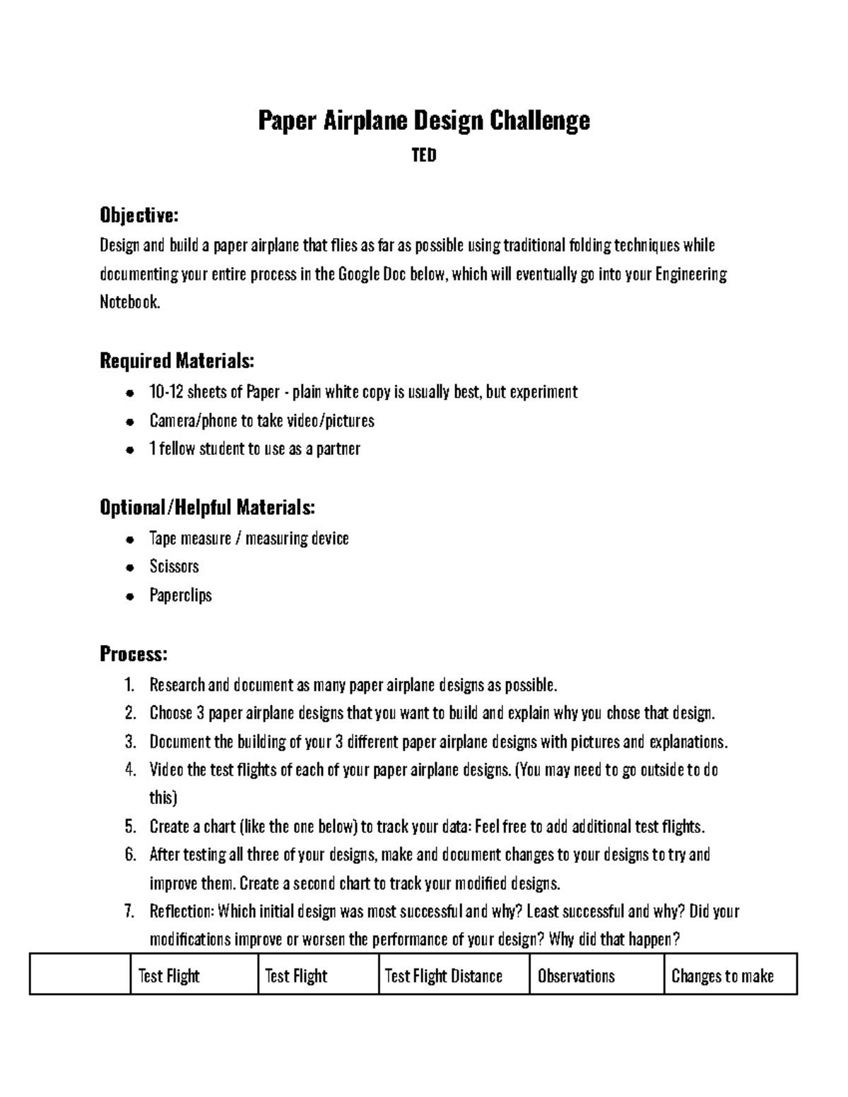 ENGR 101: Paper Airplane Design Challenge Documentation - Studocu