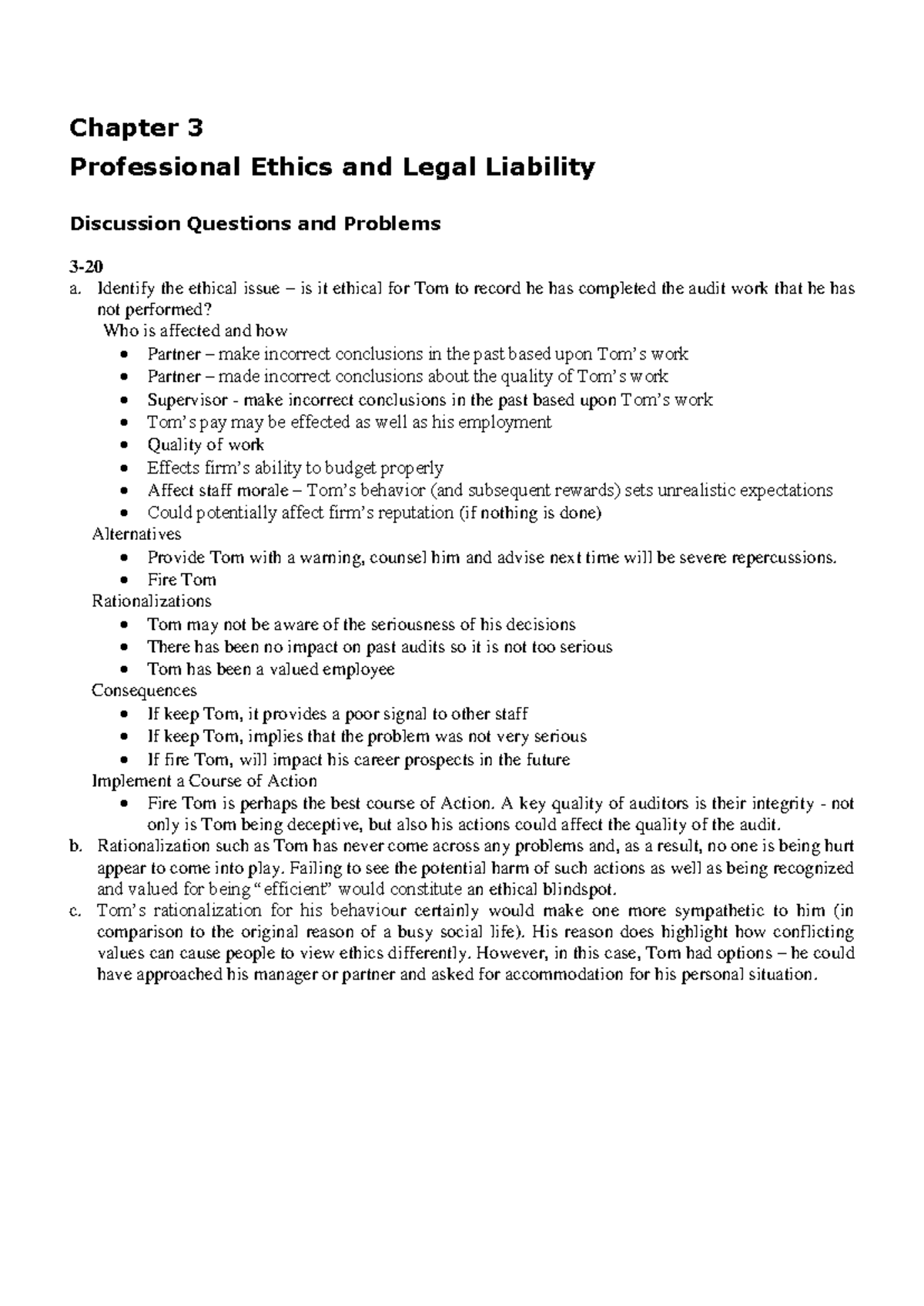 Chapter 3 - Professional Ethics & Legal Liability Q&A Solutions - Studocu