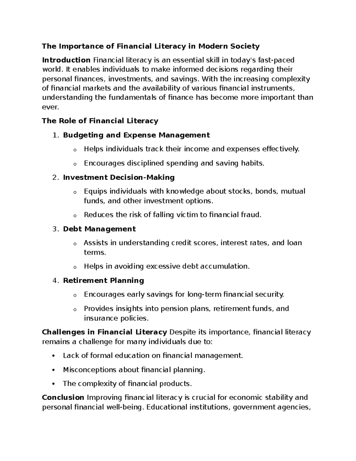 The Importance of Financial Literacy in Modern Society - The Importance ...