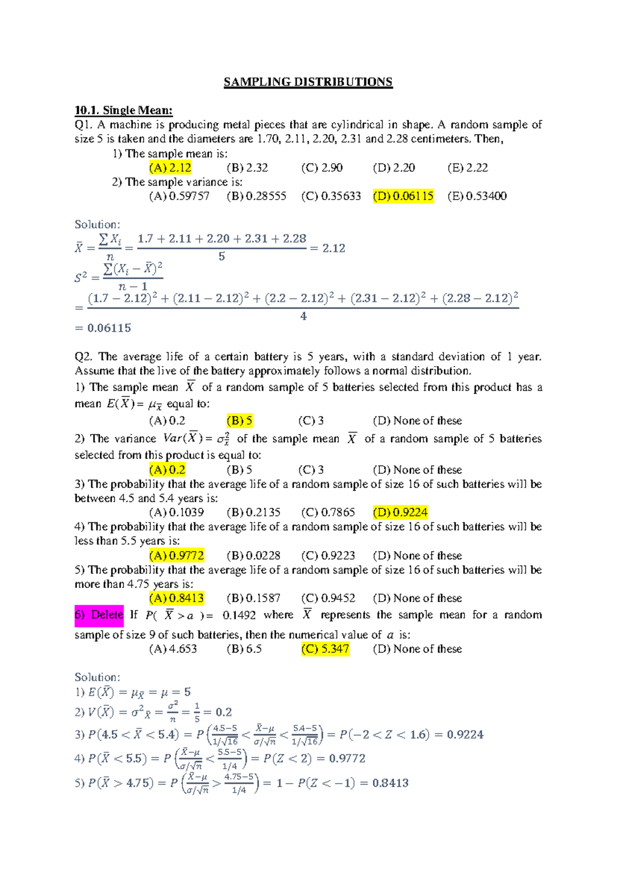 Sampling Distributions: Key Concepts and Homework Solutions - Studocu