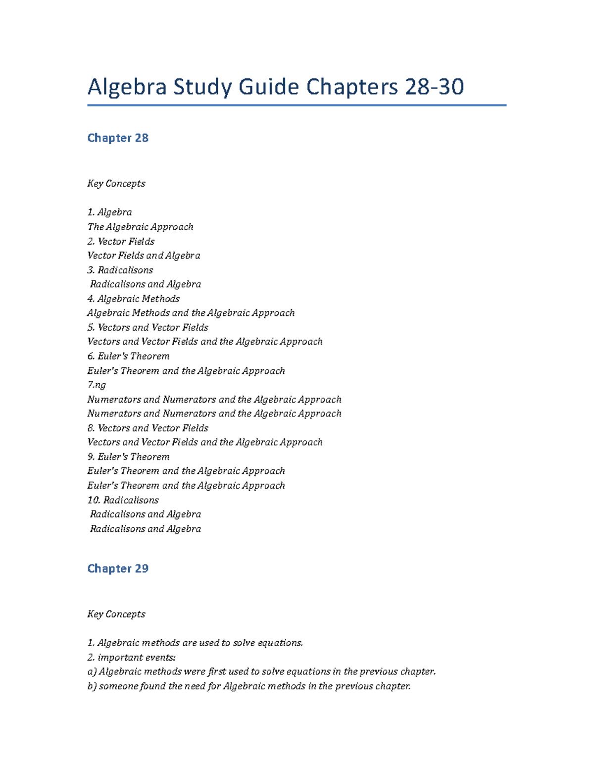 Algebra Study Guide Chapters 28 30 Algebra Study Guide Chapters 28