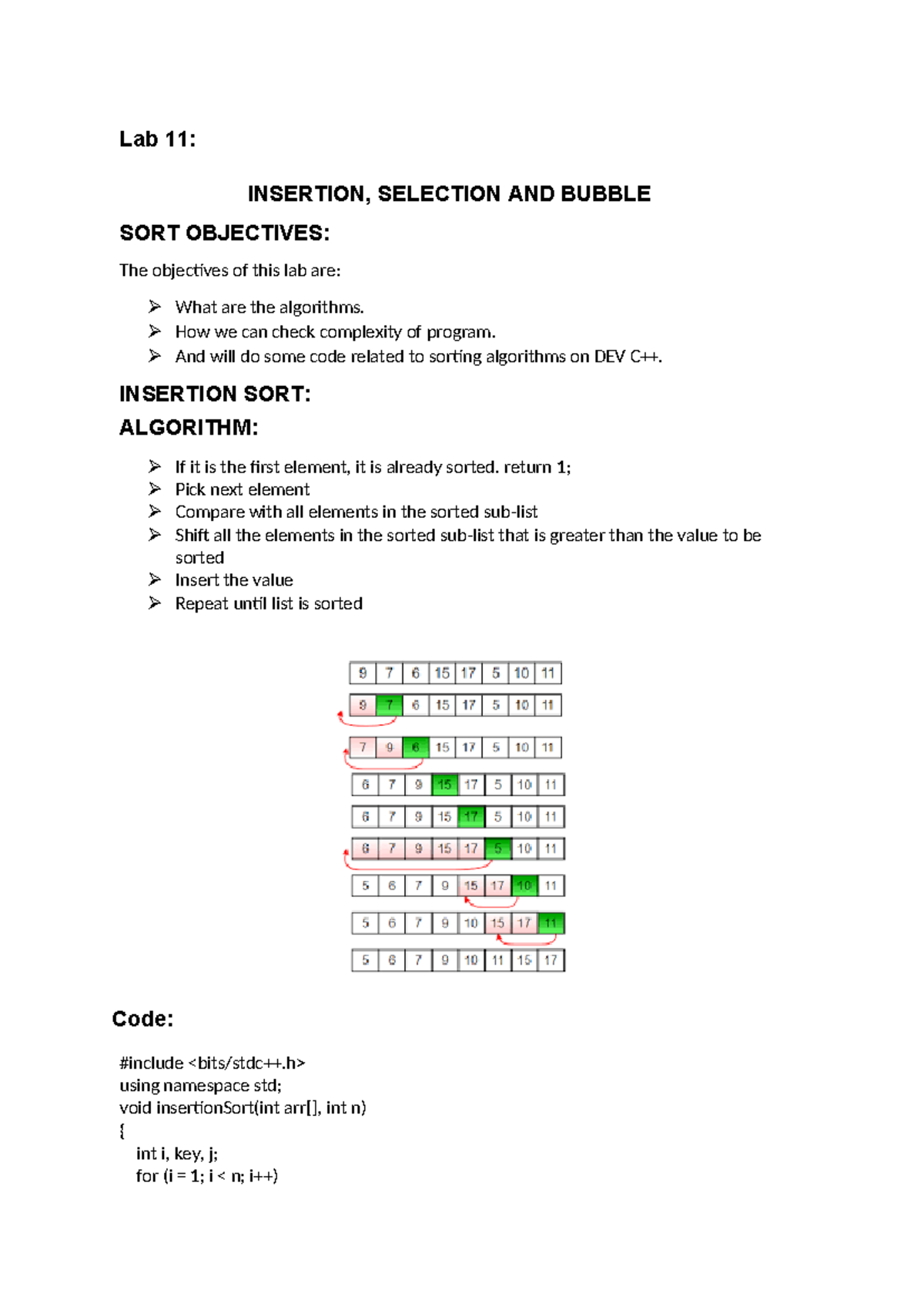 DSA 12 - Microcontrollers and Sorting Algorithms Lab Notes - Studocu