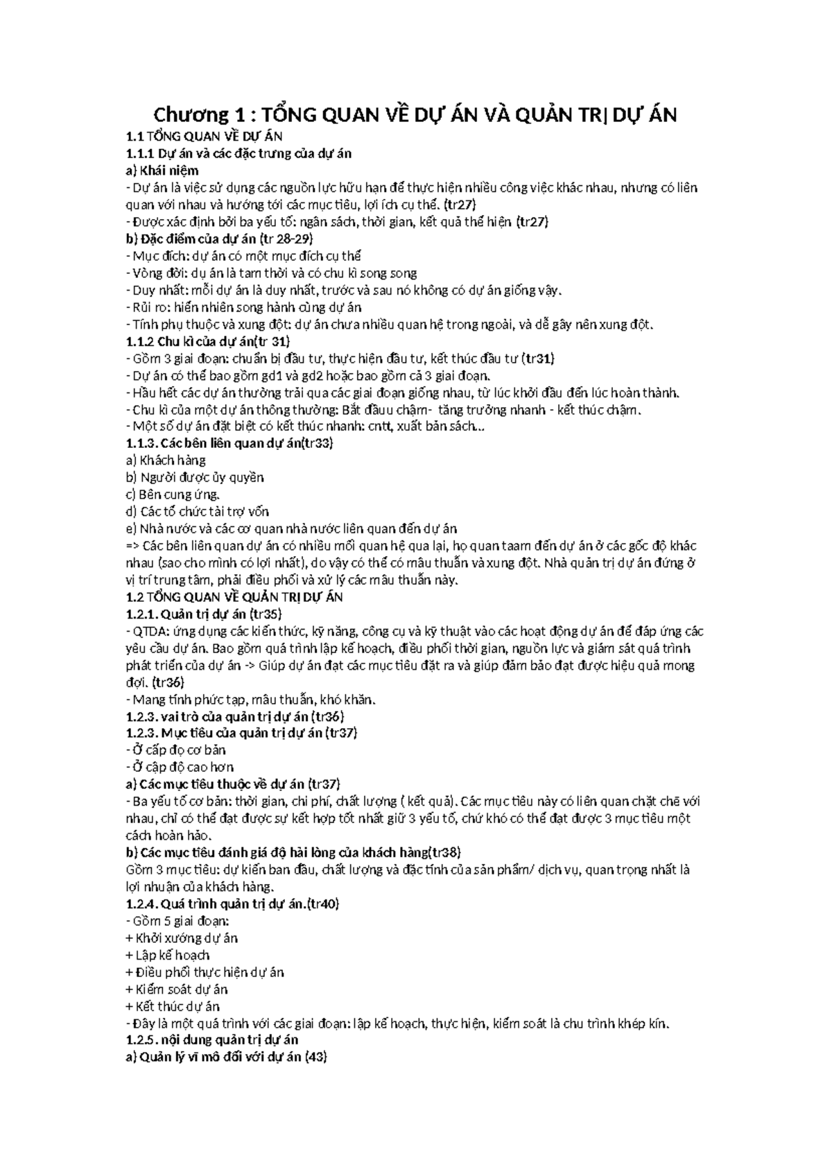 Tóm tắt lý thuyết Quản trị Dự án (QTDA) - Các chương và nội dung chính - Document Preview