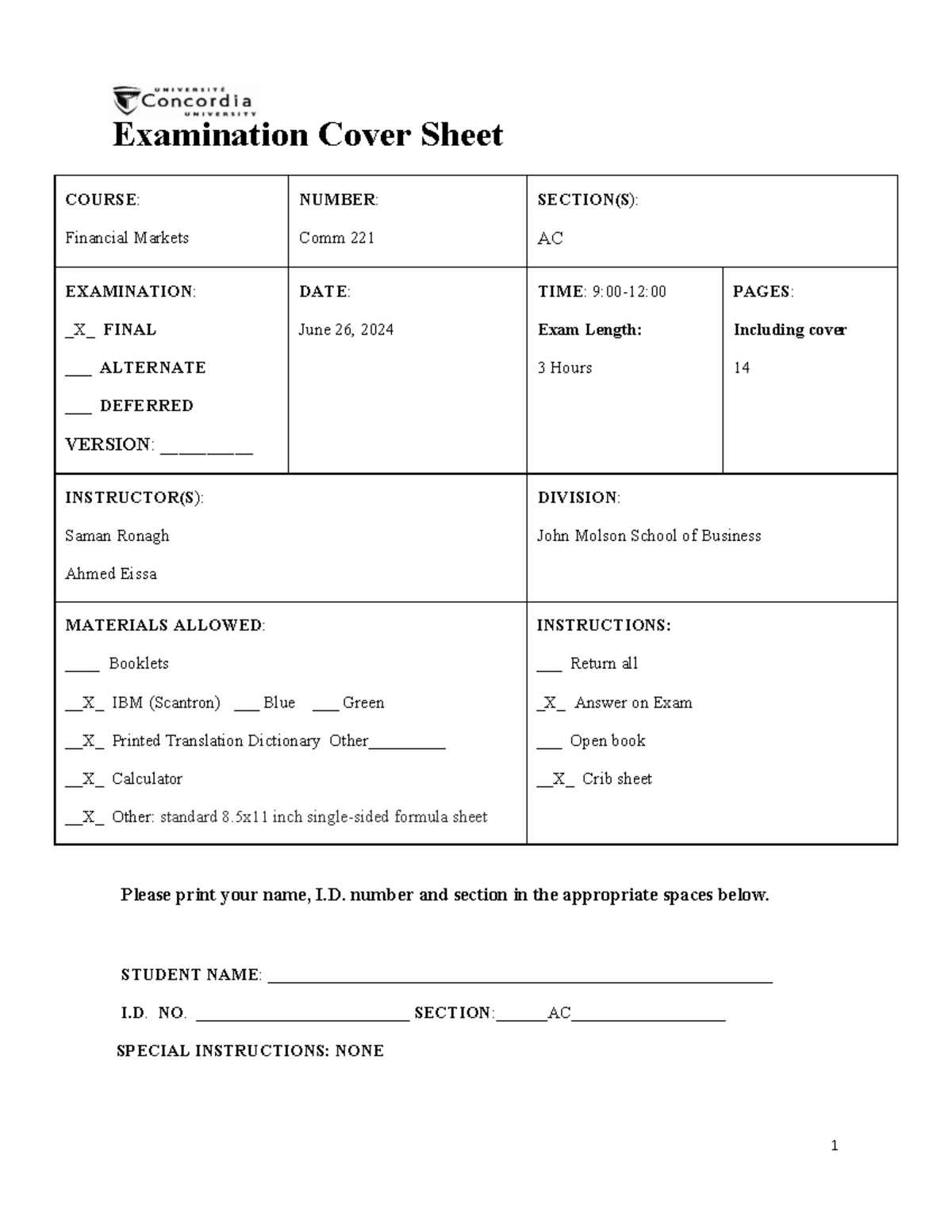 COMM 221 AC Final Exam Solutions - June 26, 2024 - Studocu