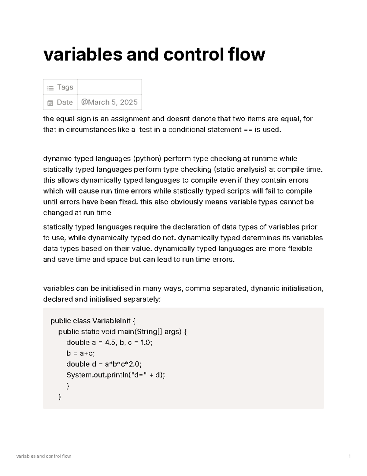 variables and control flow notes - variables and control flow Tags Date ...