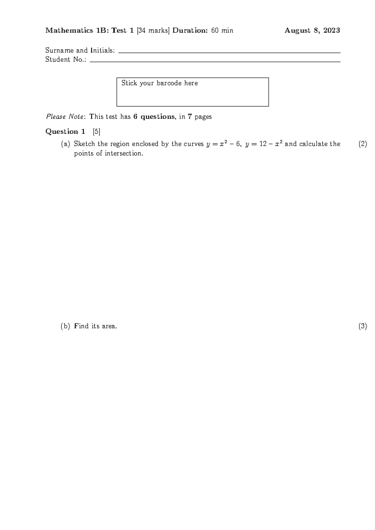 Applied Mathematics 1B (MATH142) Test 1 Practice Questions - Studocu