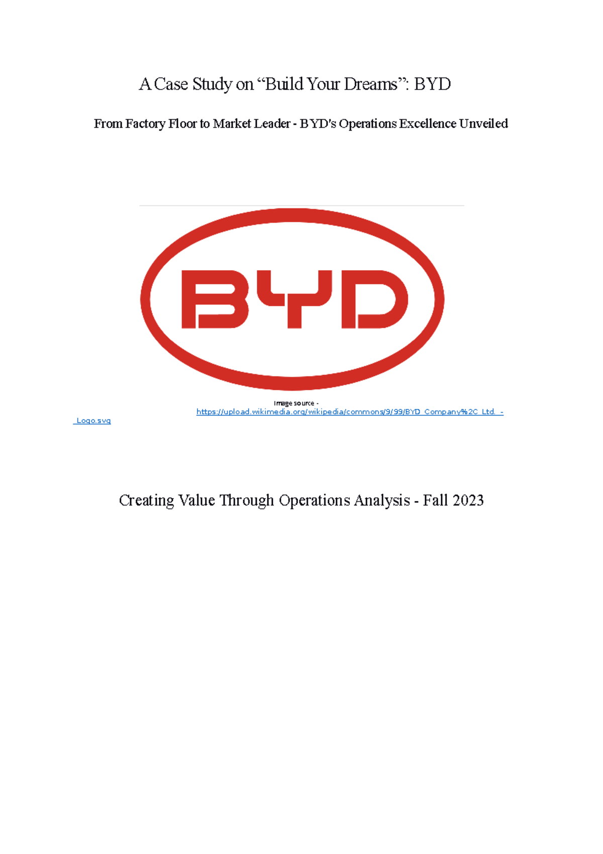 BYD Case Study: Revolutionizing the EV Market Through Innovation - Studocu
