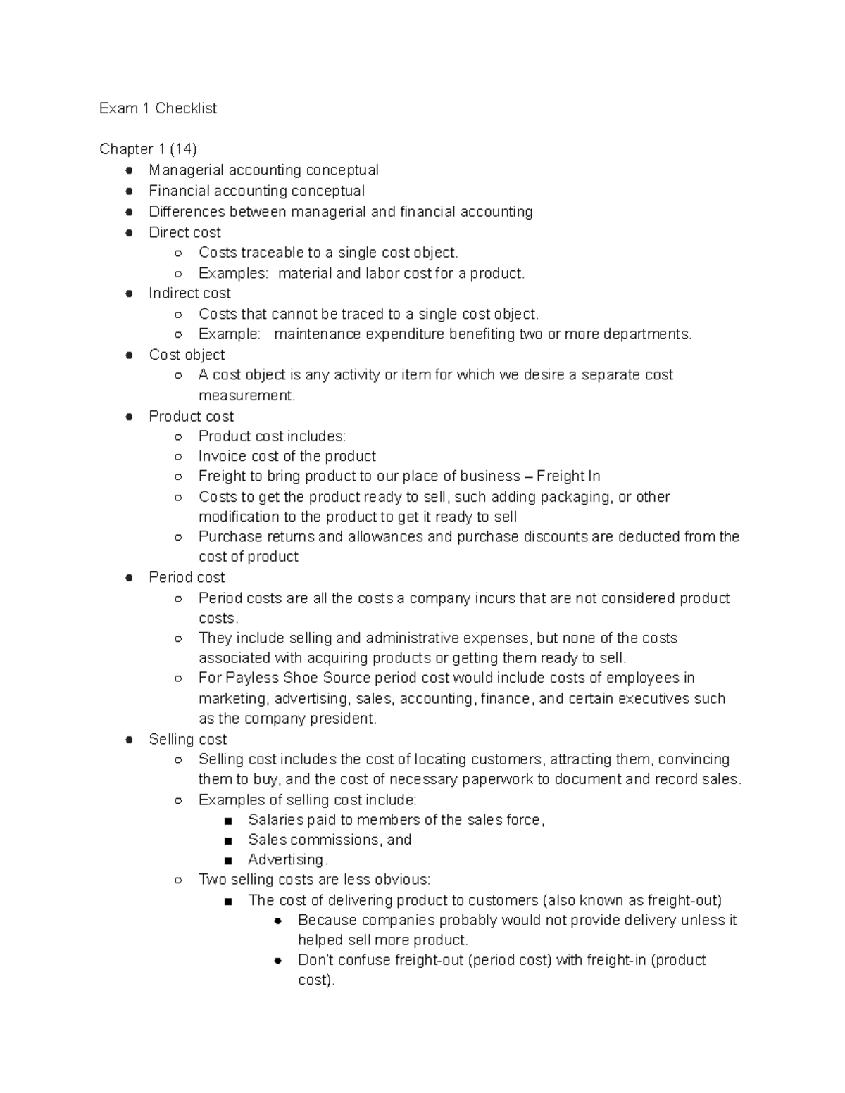 ACC212 Managerial Accounting Exam 1 Comprehensive Study Guide - Studocu