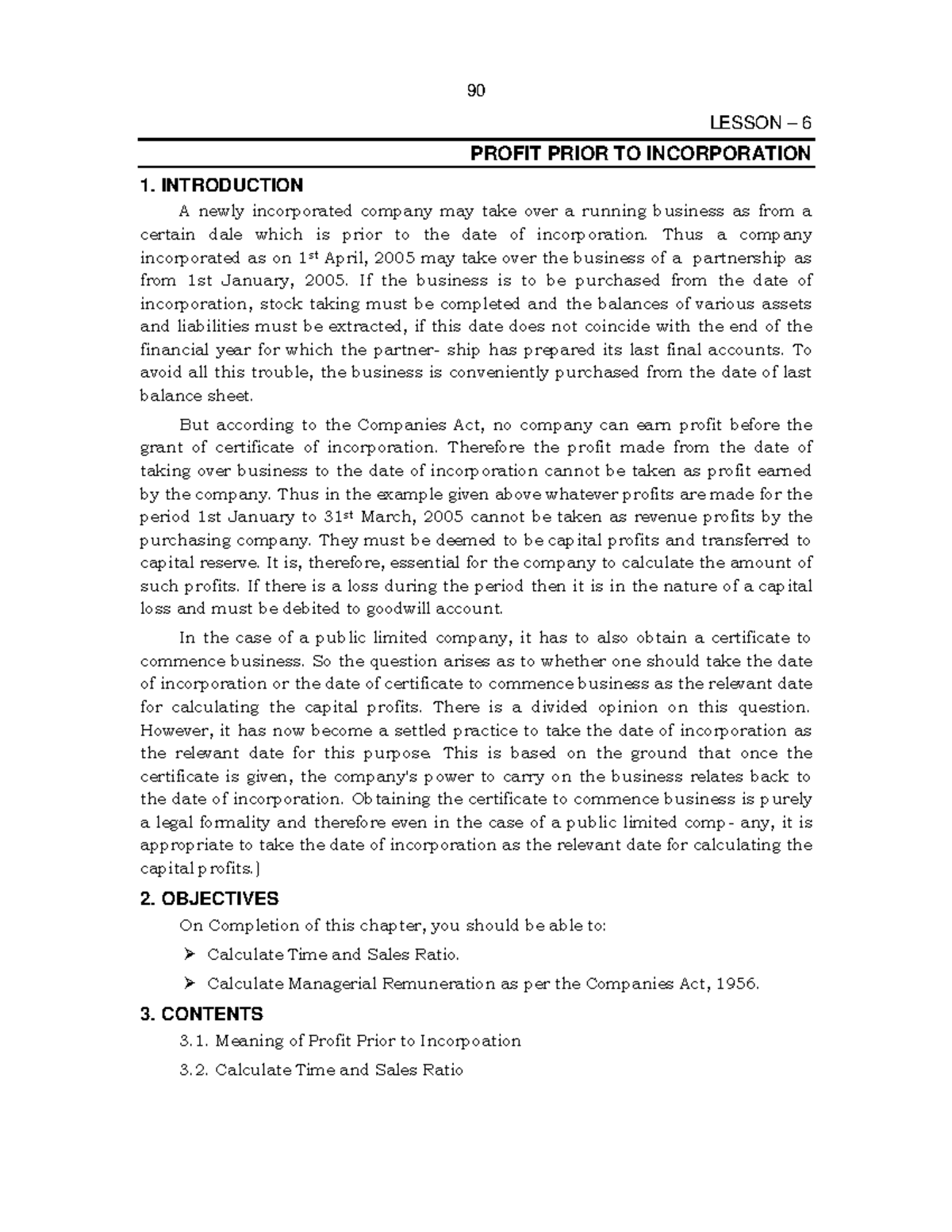 Profit Prior TO Incorporation - LESSON – 6 PROFIT PRIOR TO ...