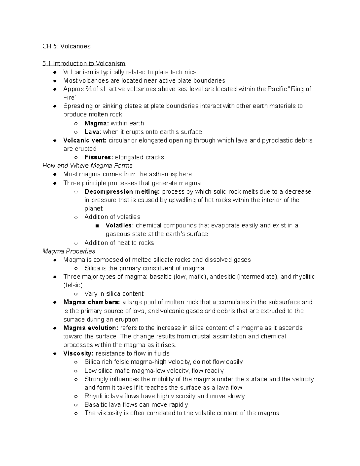 CH 5 Lecture Notes - Comprehensive Overview of Volcanoes - Studocu