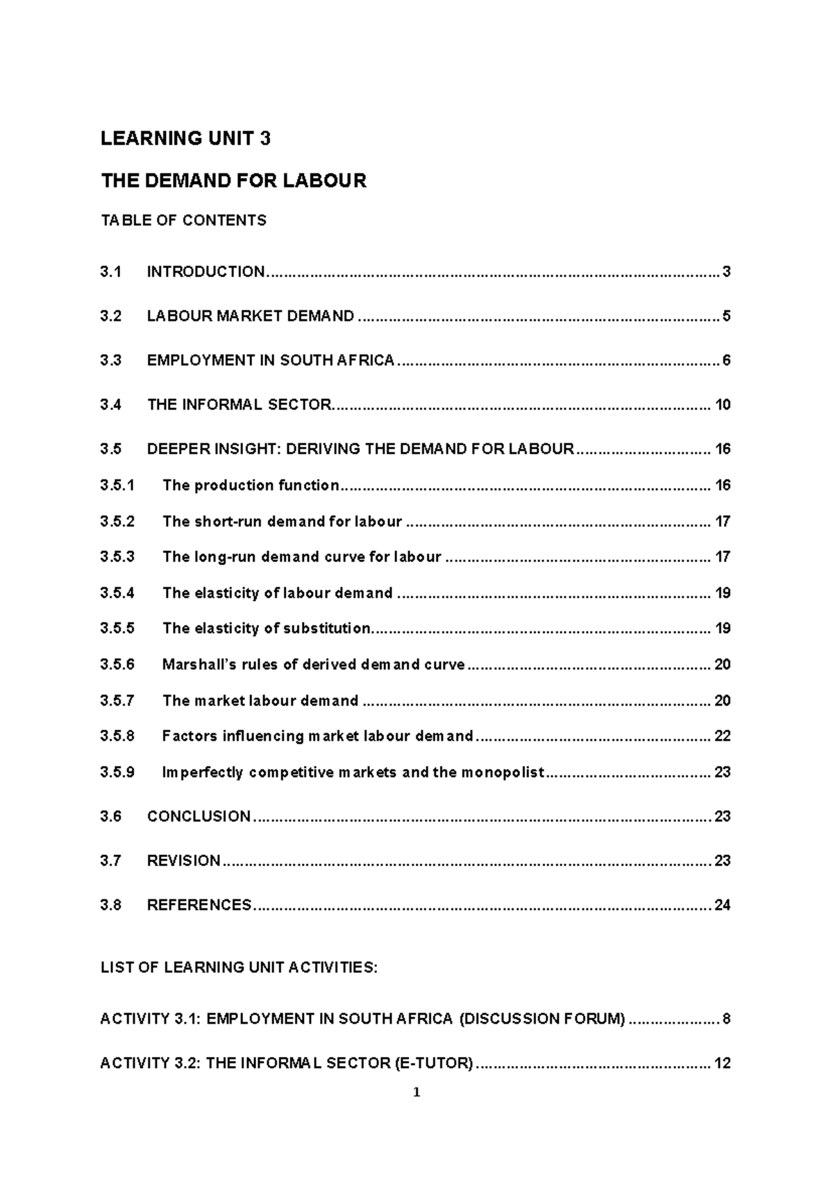 ECS2604 Learning Unit 3: The Demand for Labour Analysis - Studocu