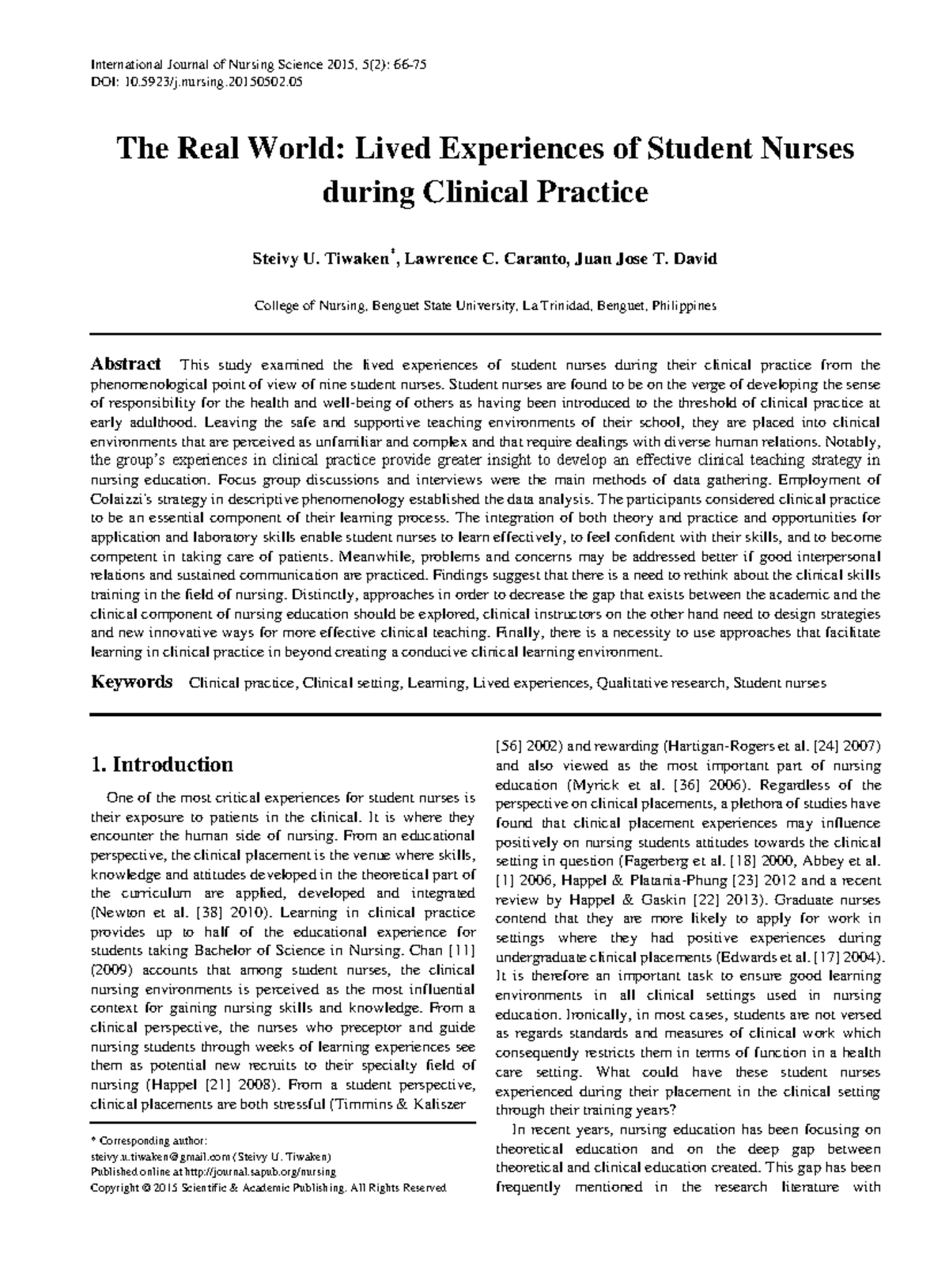 Lived Experiences of Student Nurses in Clinical Practice: Insights from ...