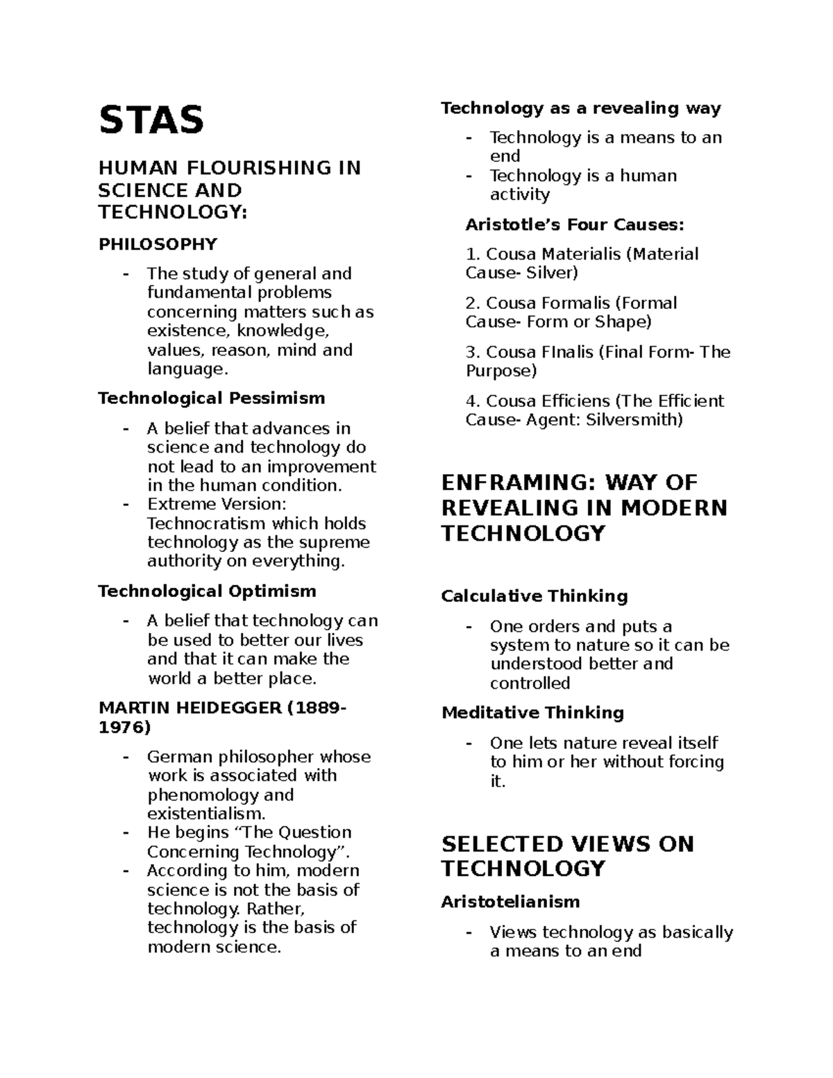 STAS 111 ( Midterm Reviewer) - STAS HUMAN FLOURISHING IN SCIENCE AND ...