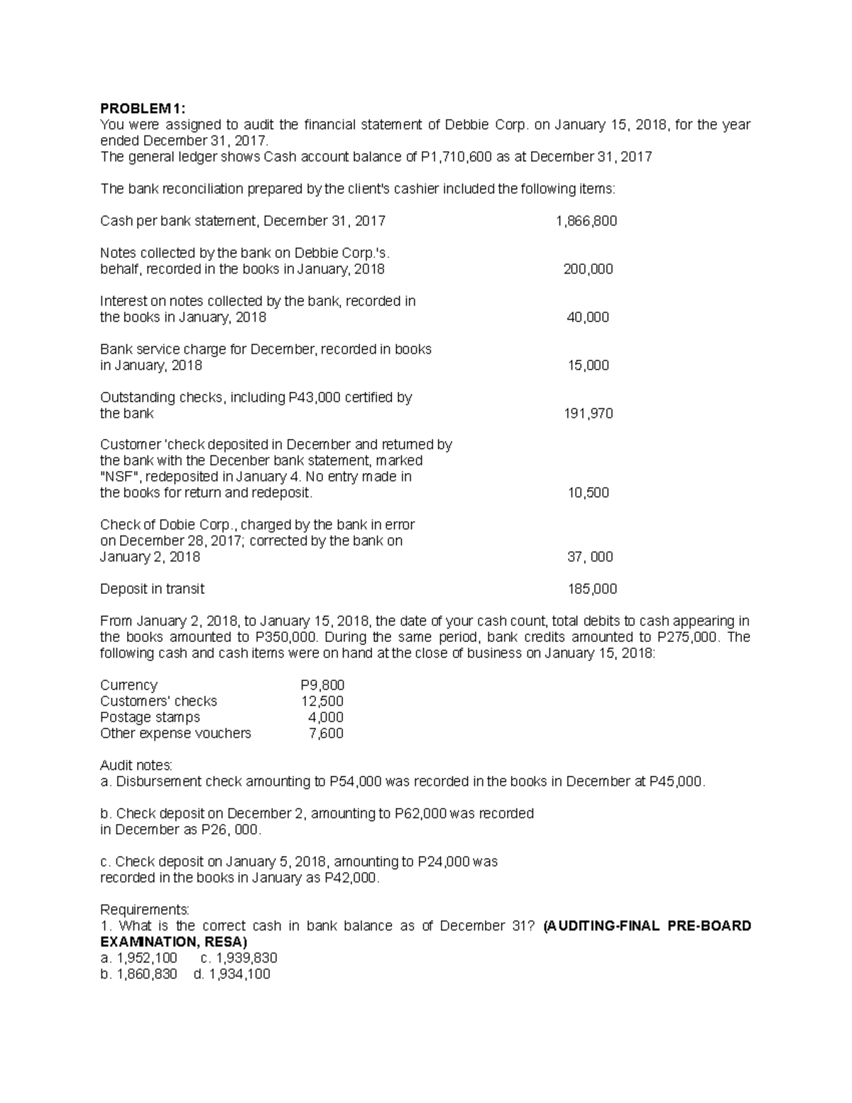 AUDITING - FINAL PRE-BOARD EXAMINATION REVIEW 2018 - Studocu