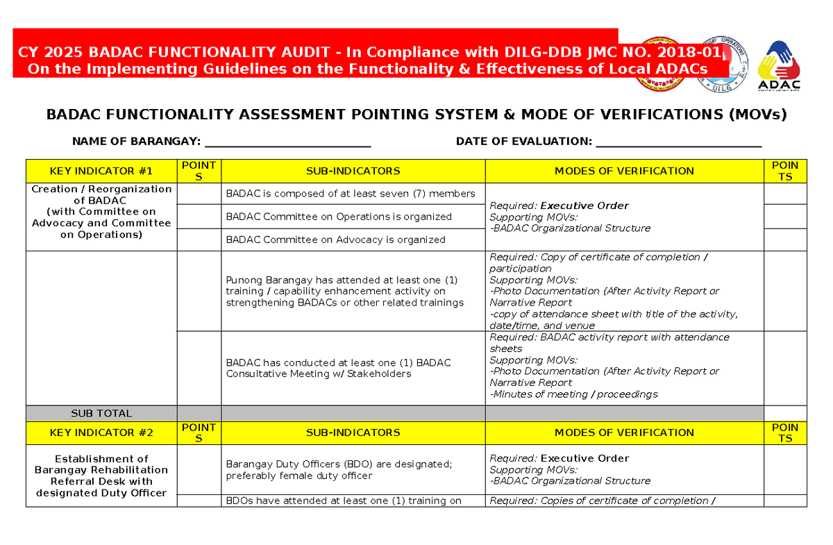 CY 2025 BADAC Functionality Audit: Compliance with JMC Guidelines - Studocu