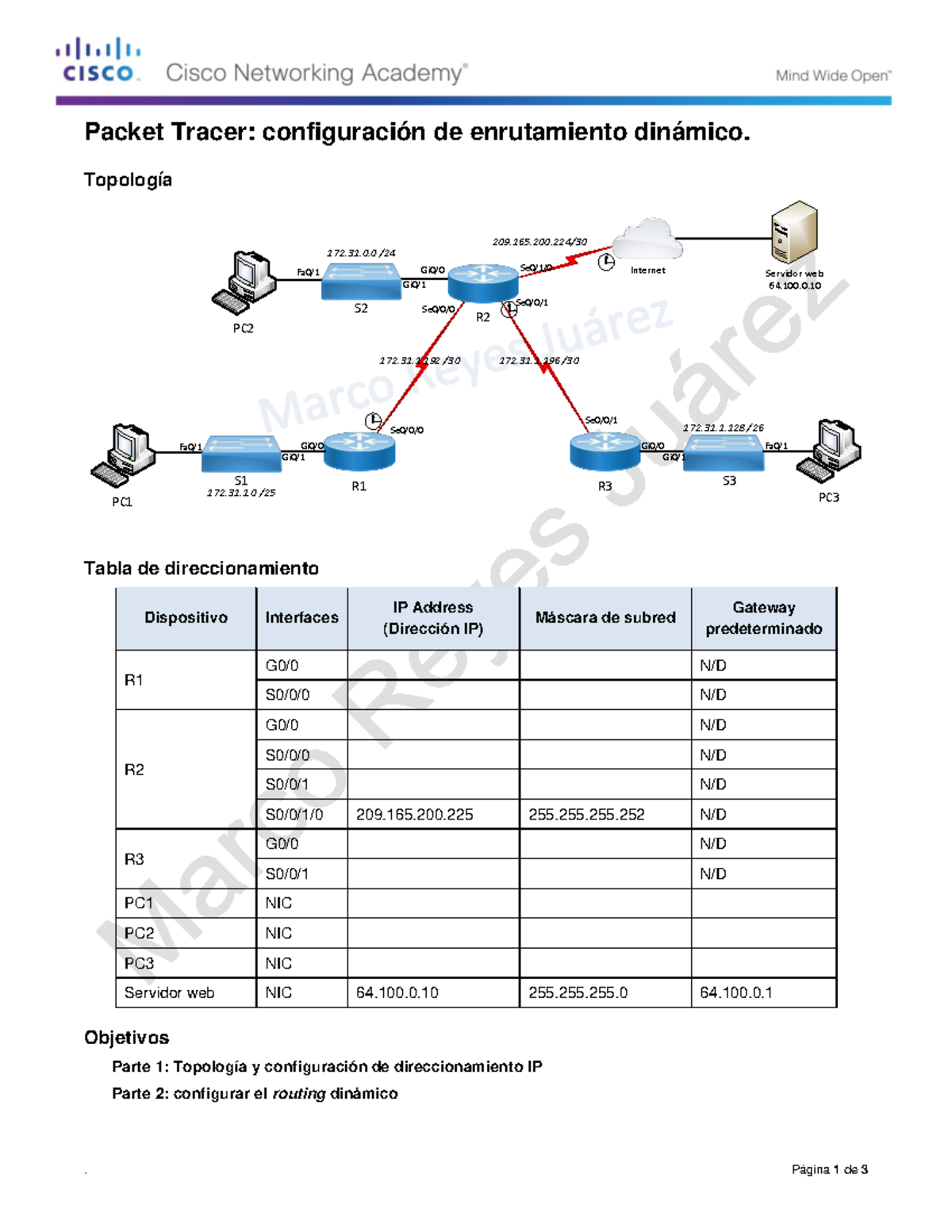 P02 - Configuring Dynamic-Routing - . Página 1 de 3 Packet Tracer ...