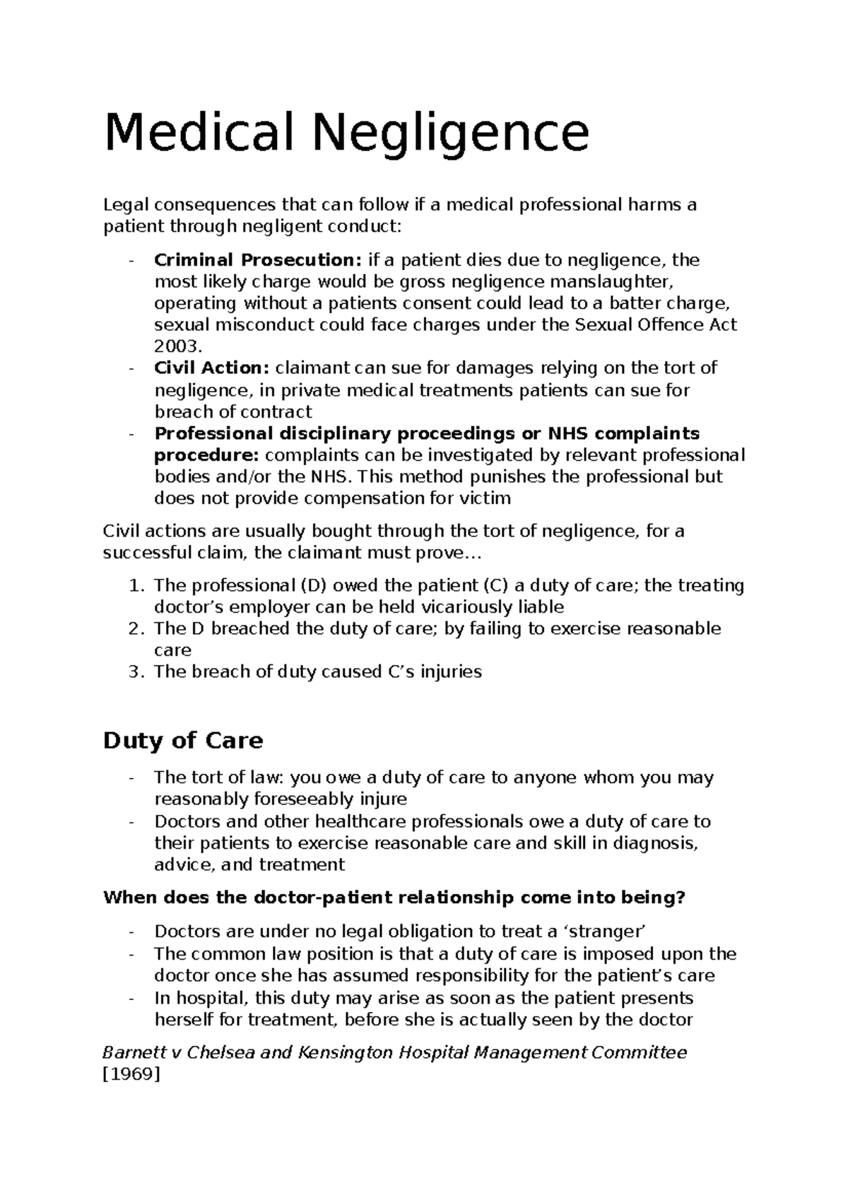 Unit 1 Notes: Legal Implications of Medical Negligence - Studocu