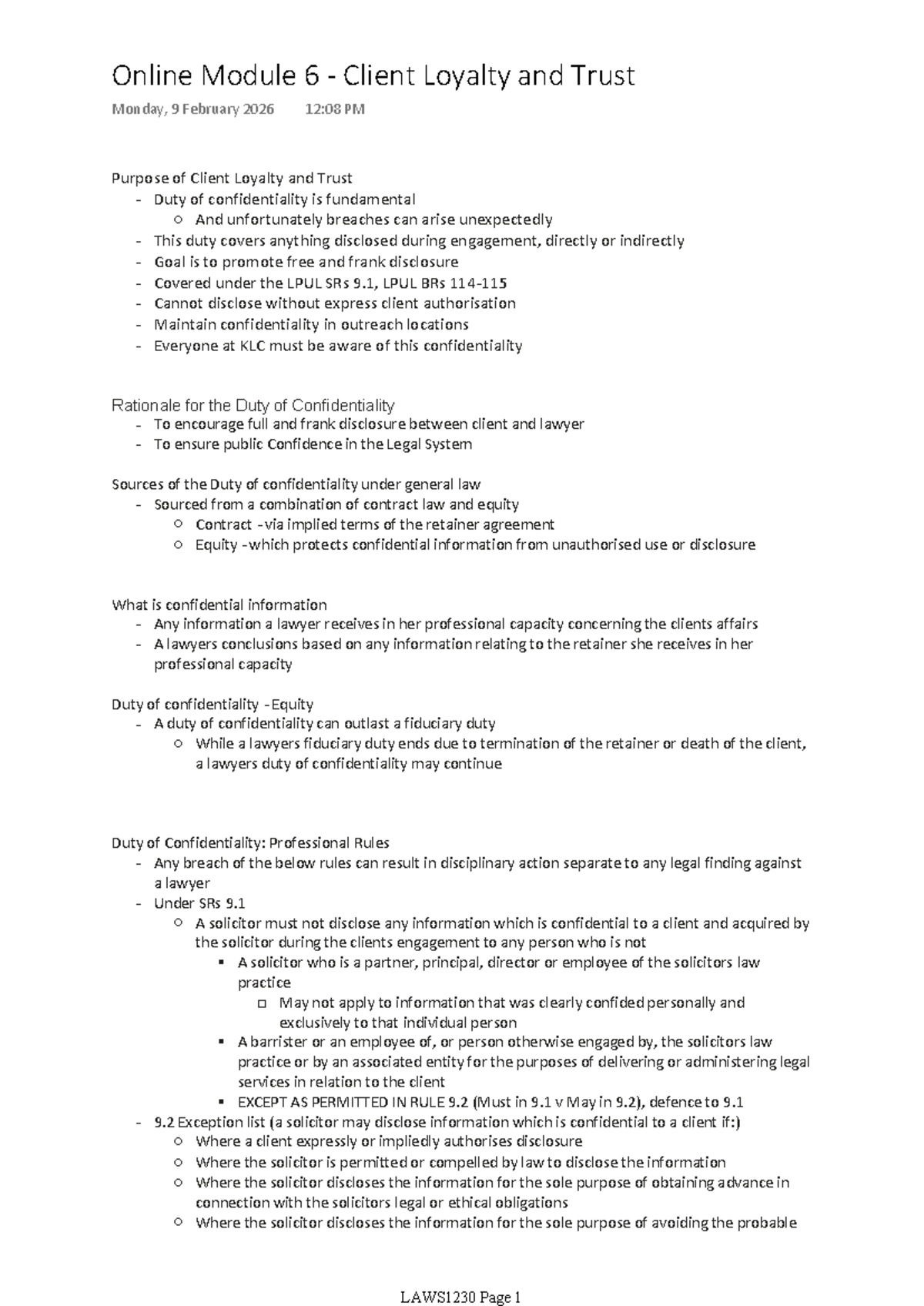 LAWS1230 Online Module 6: Understanding Client Loyalty ...