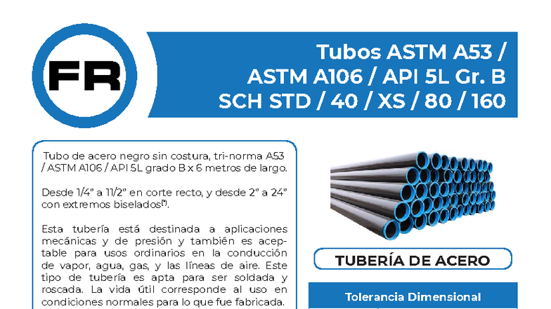 Tabla de Tuberías ASTM A53, A106 y API 5L Gr. B - Dimensiones y ...