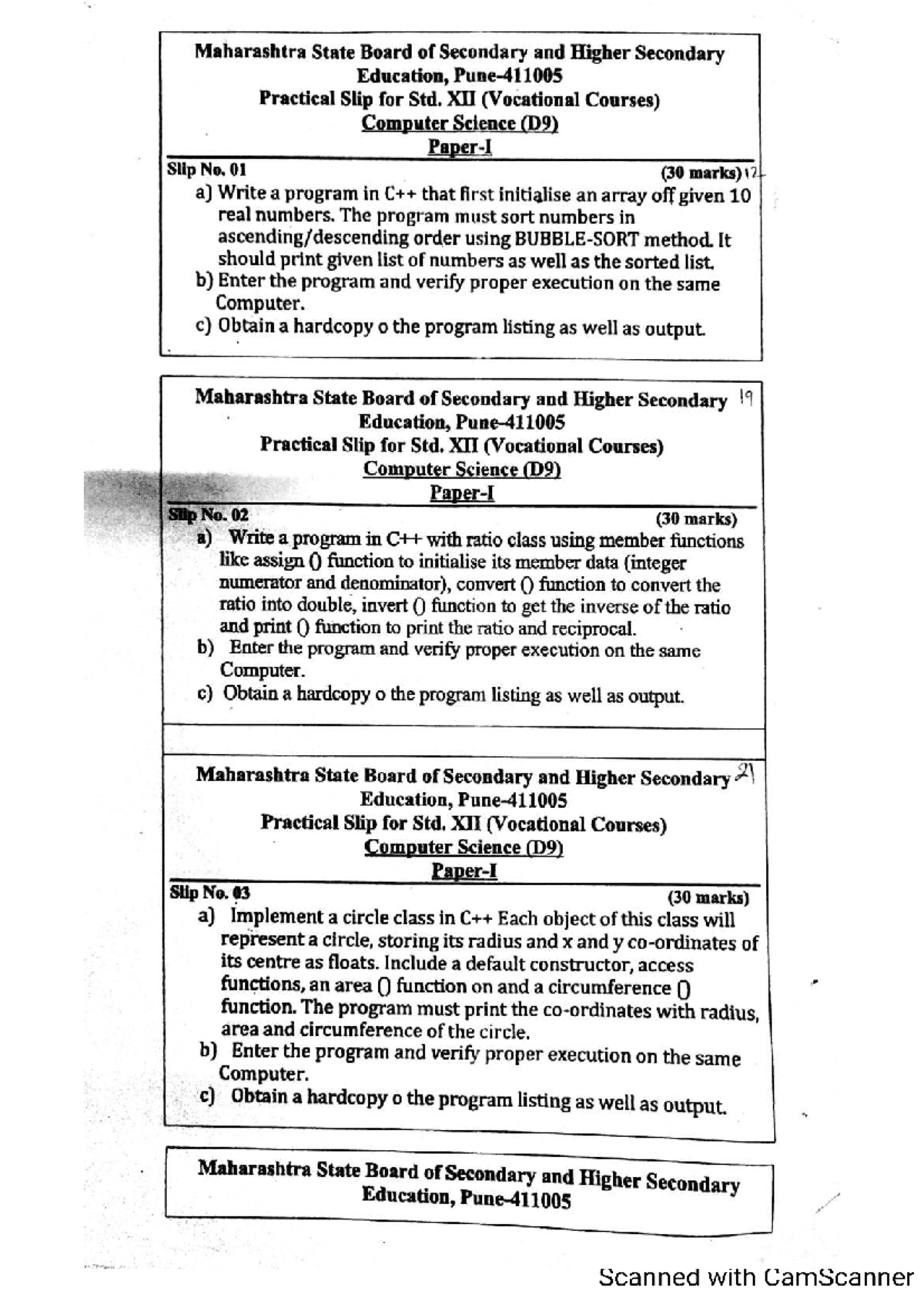 CS D9 Practical Slip for Std. XII: Programming Exercises and Outputs ...