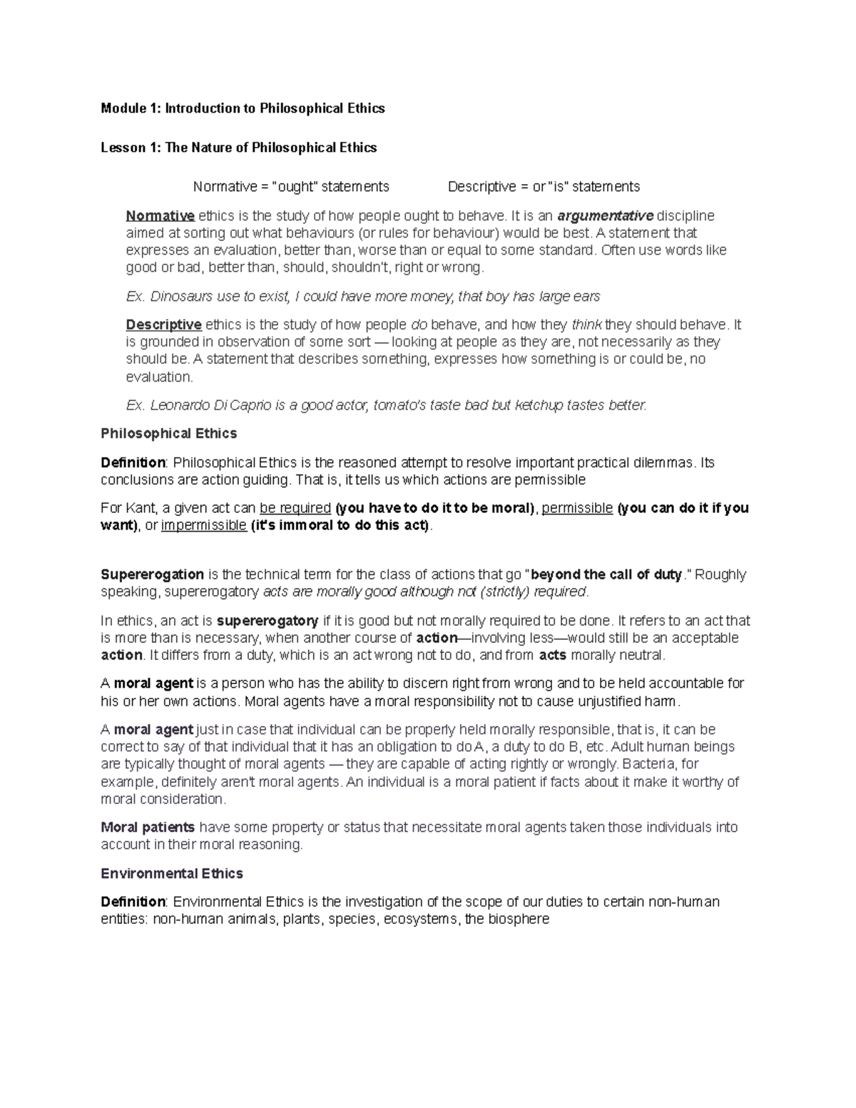 PP224 Midterm Review - Summary of Philosophical Ethics Concepts - Studocu