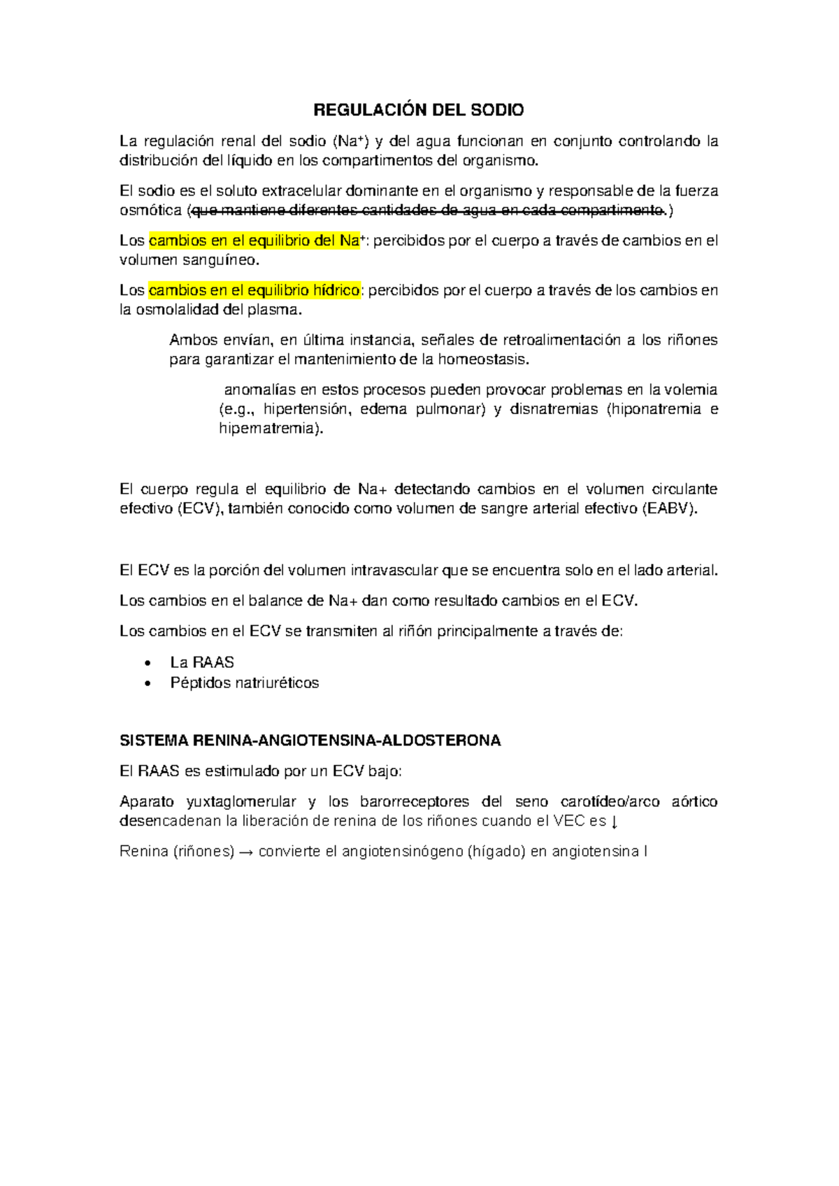 Regulación del Sodio y Agua en el Cuerpo Humano: Mecanismos y Efectos ...