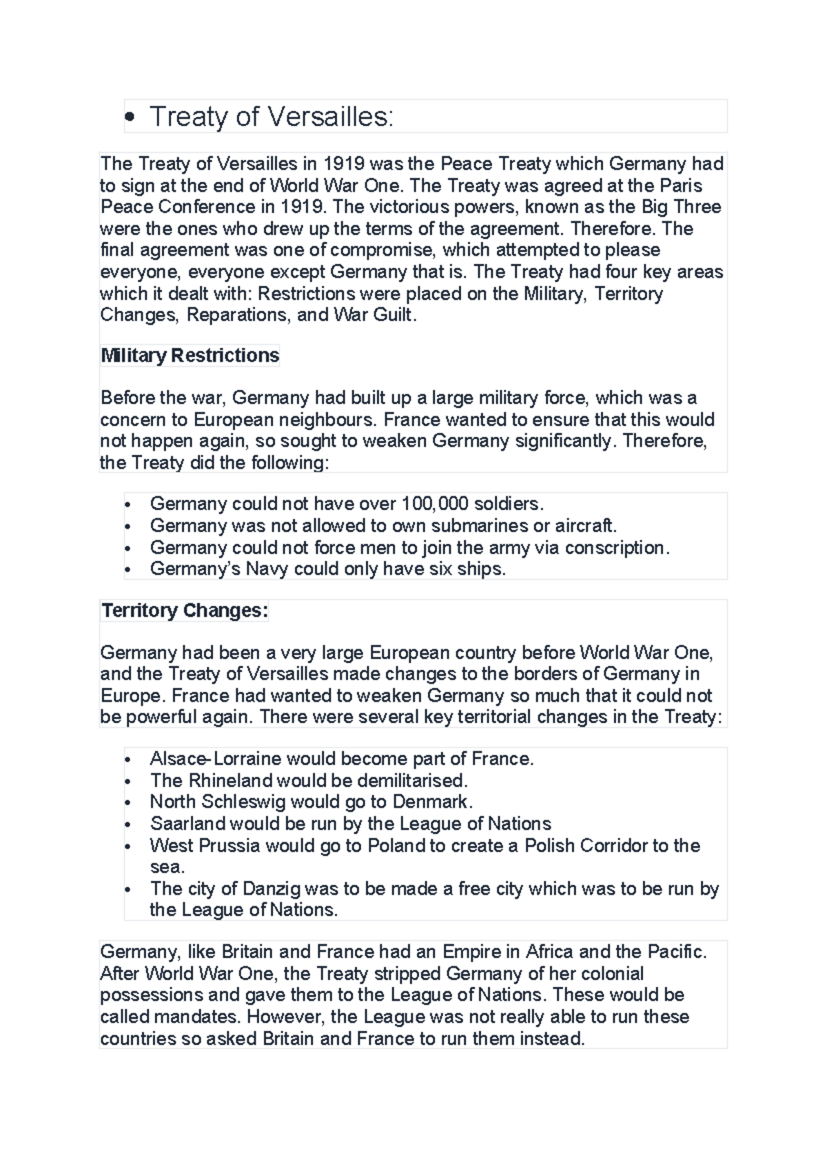 **History Mock Revision: Treaty of Versailles and League of Nations ...