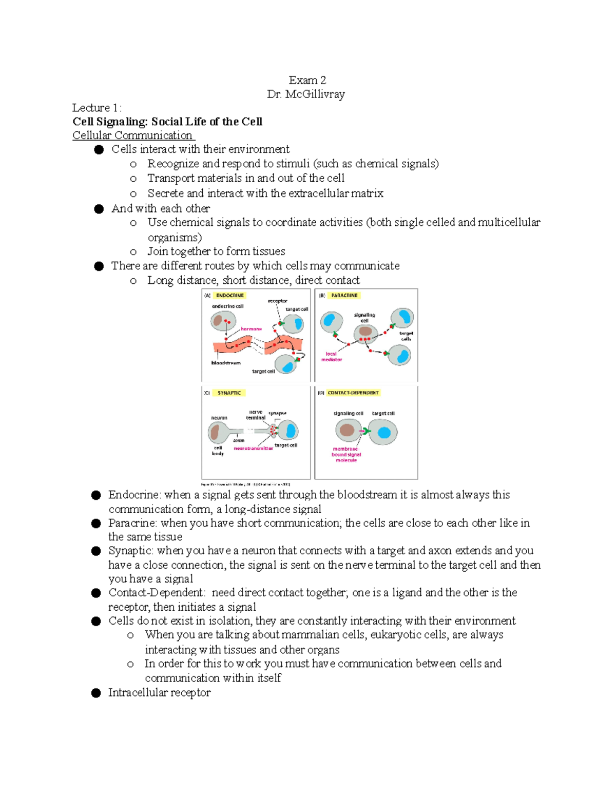 Cell Bio Unit 2: Highlights on Cell Signaling for Exam 2 Notes - Studocu