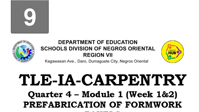 Carpentry 9 Q4 Module 1: Prefabrication of Formwork Panels - Studocu