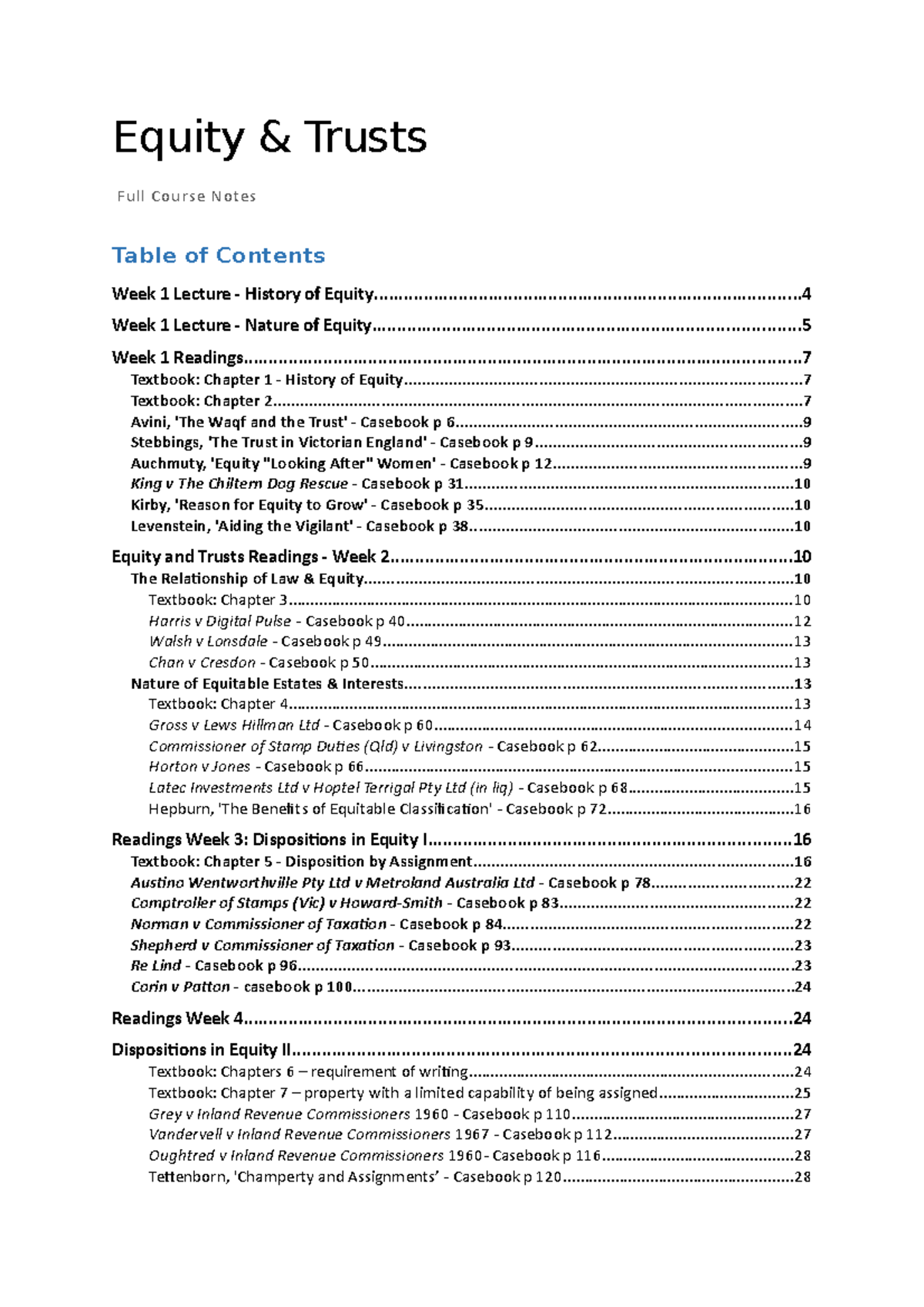 Equity and Trusts Full Course Notes - Summary - Final Exam Prep - Studocu