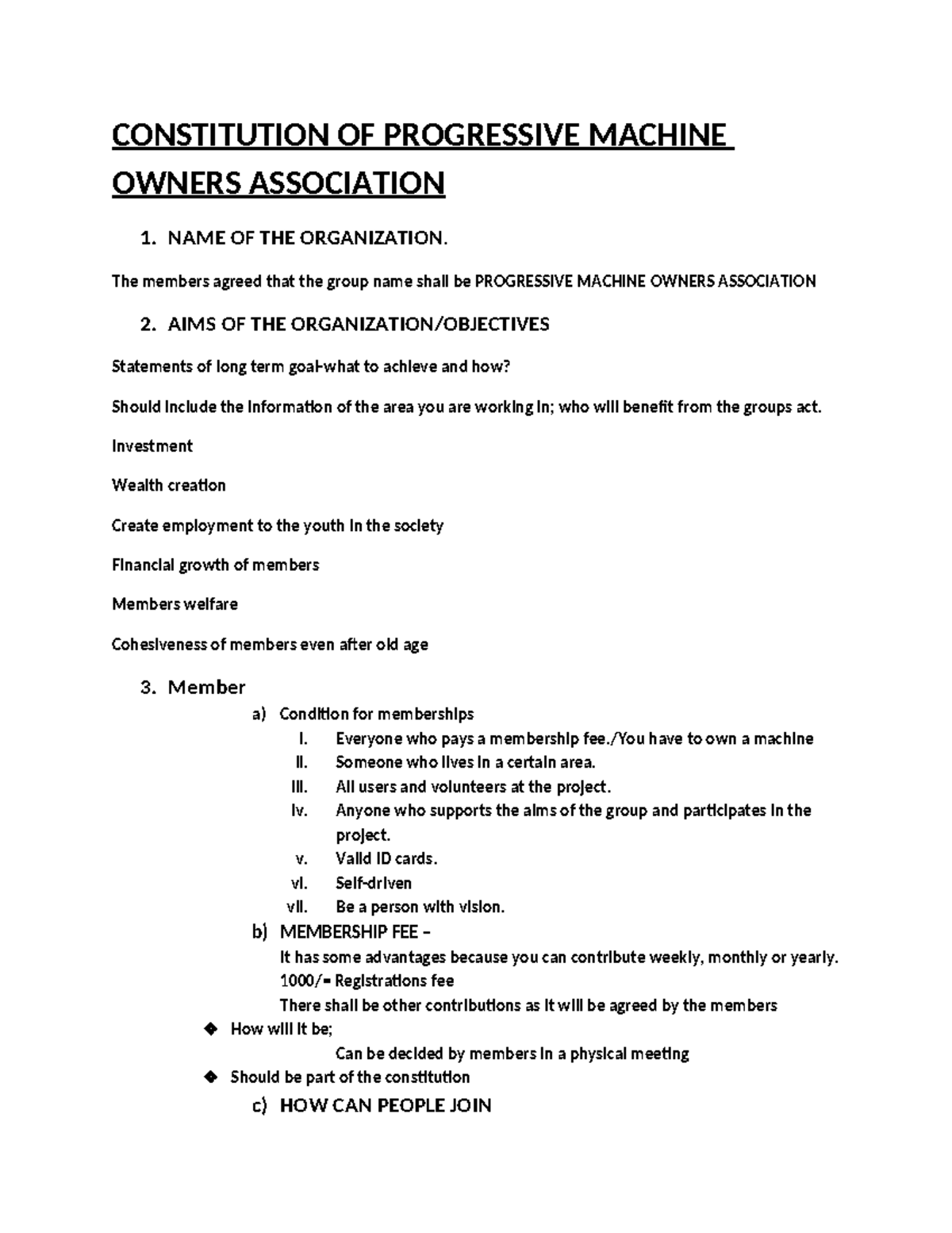Constitution of the Progressive Machine Owners Association (PMOA) - Studocu