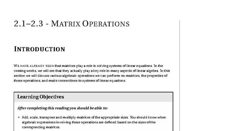 Mat223 Matrix Operations: Introduction to Algebraic Techniques - Studocu
