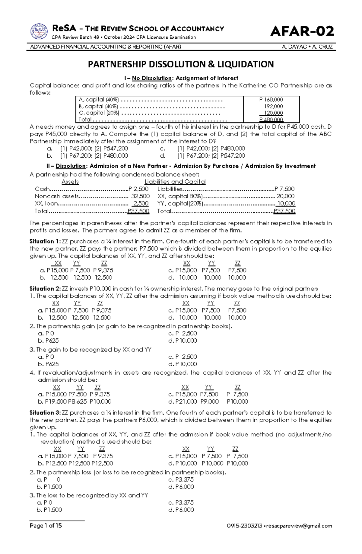 AFAR-02: Partnership Dissolution & Liquidation Notes for CPA Review ...