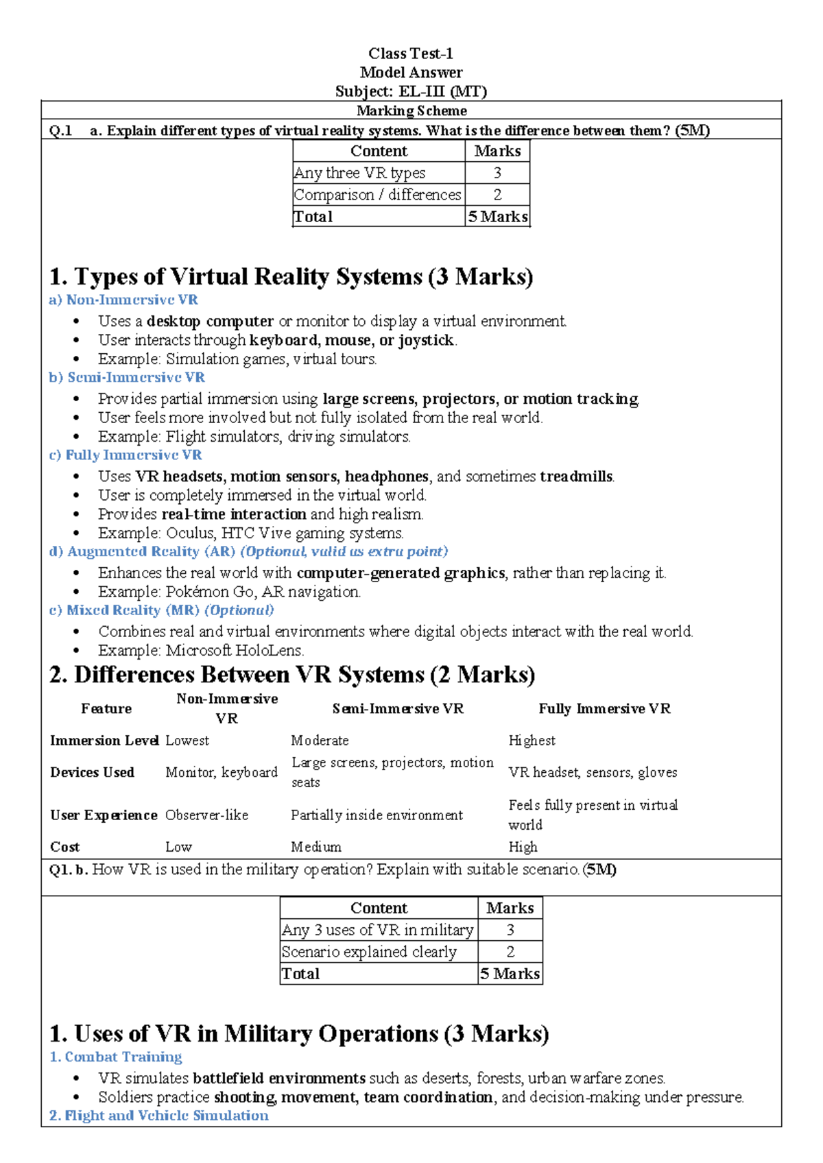 MT Model Answer: Types, Uses, and Effects of Virtual Reality Systems ...
