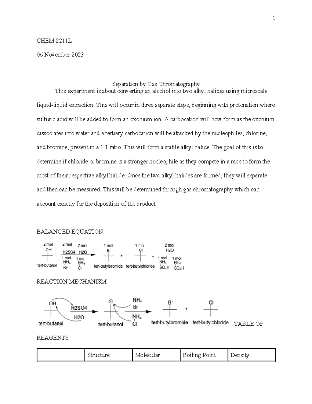 Gas Chromatography Analysis in CHEM 2211L Lab 9 Experiment - Studocu