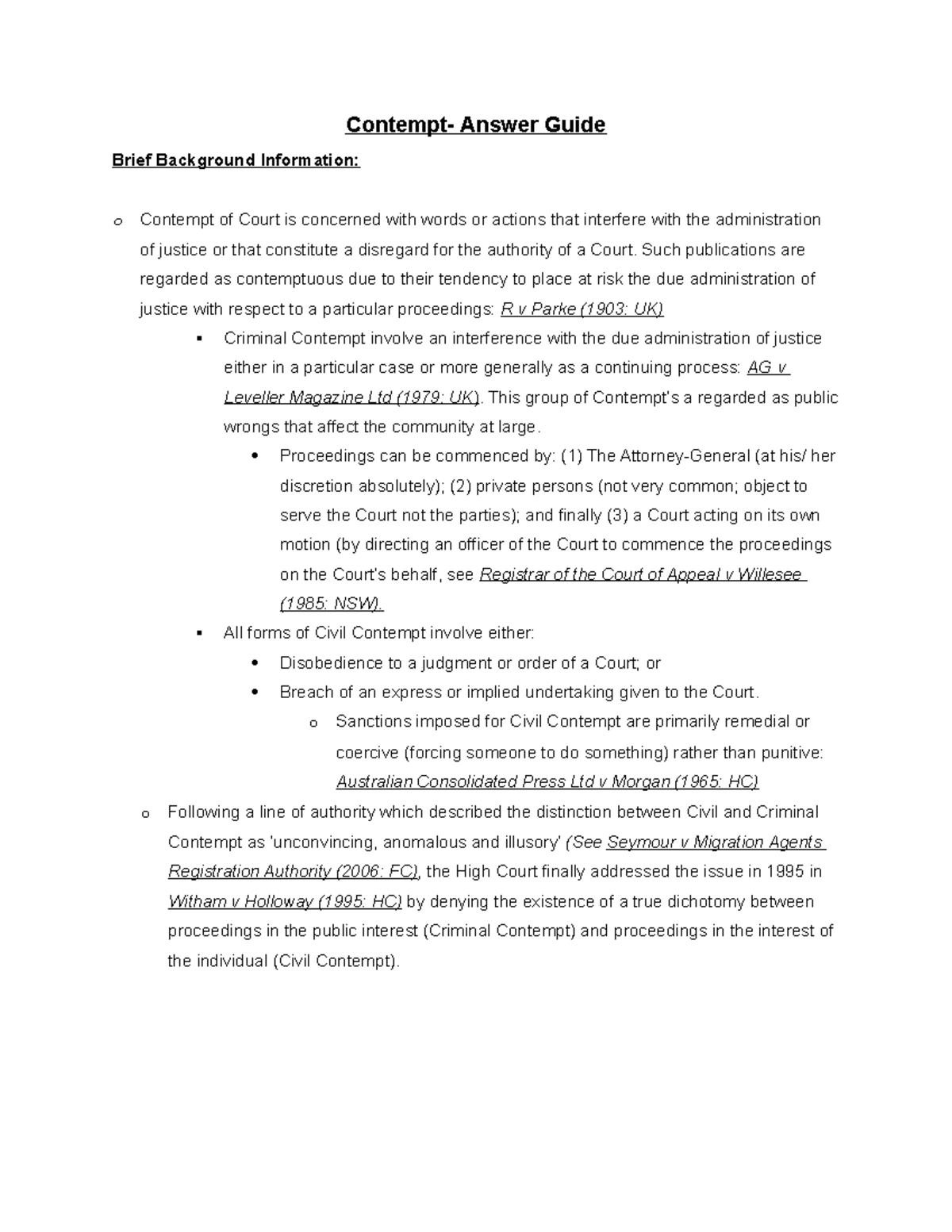 Contempt of Court: Comprehensive Answer Guide - Media Law Summary - Studocu