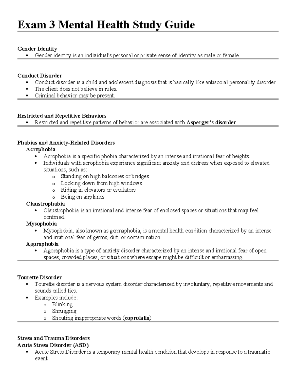 Exam 3 Study Guide: Mental Health Concepts & Disorders - Studocu