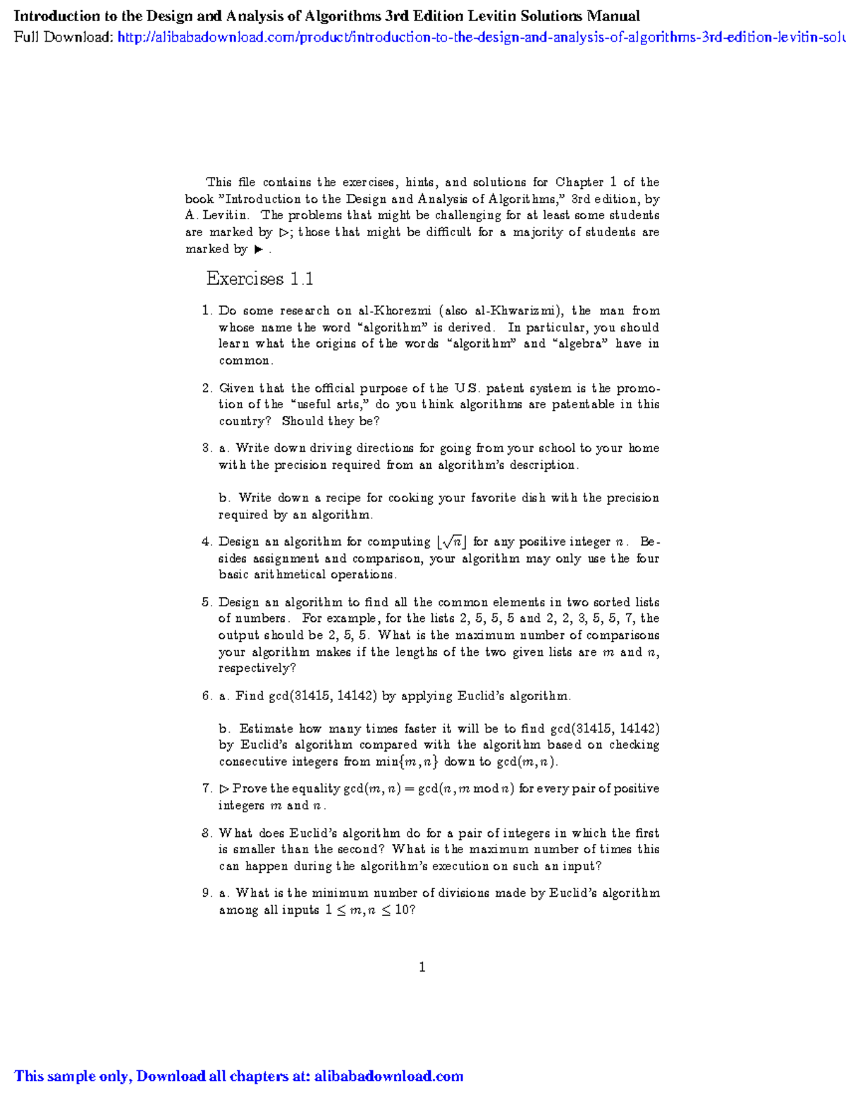 Chapter 1 Solutions to 'Introduction to the Design and Analysis of ...