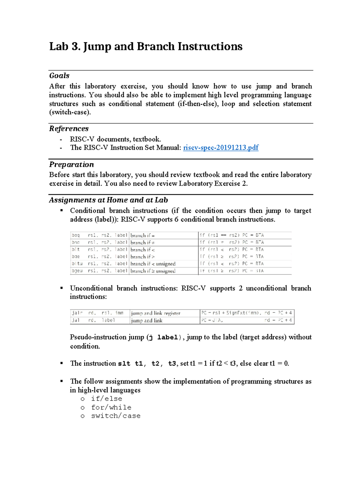Lab 3: Jump and Branch Instructions - RISC-V Programming Techniques ...
